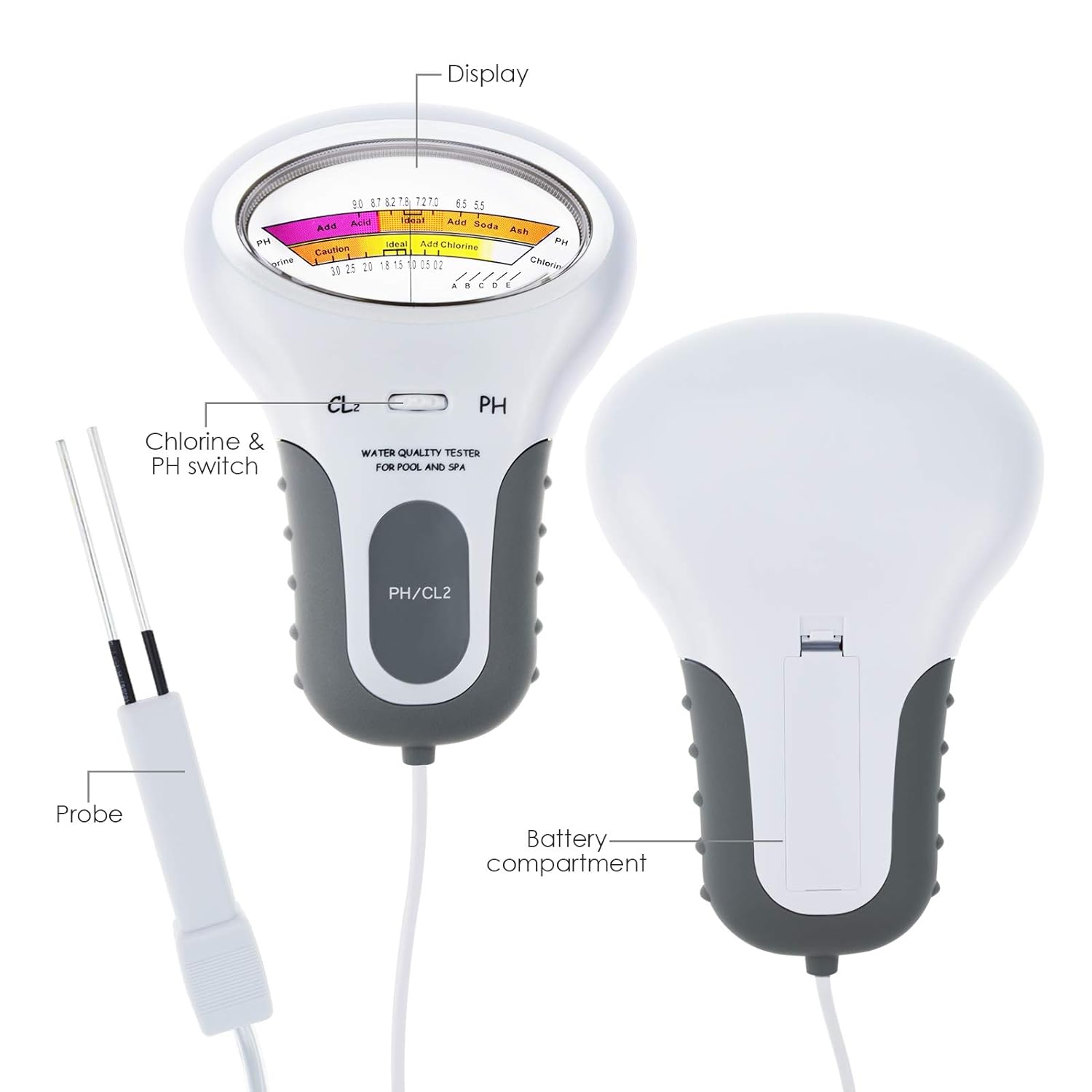 Tilswall Tester Piscina pH Cloro 2 in 1 Elettronico