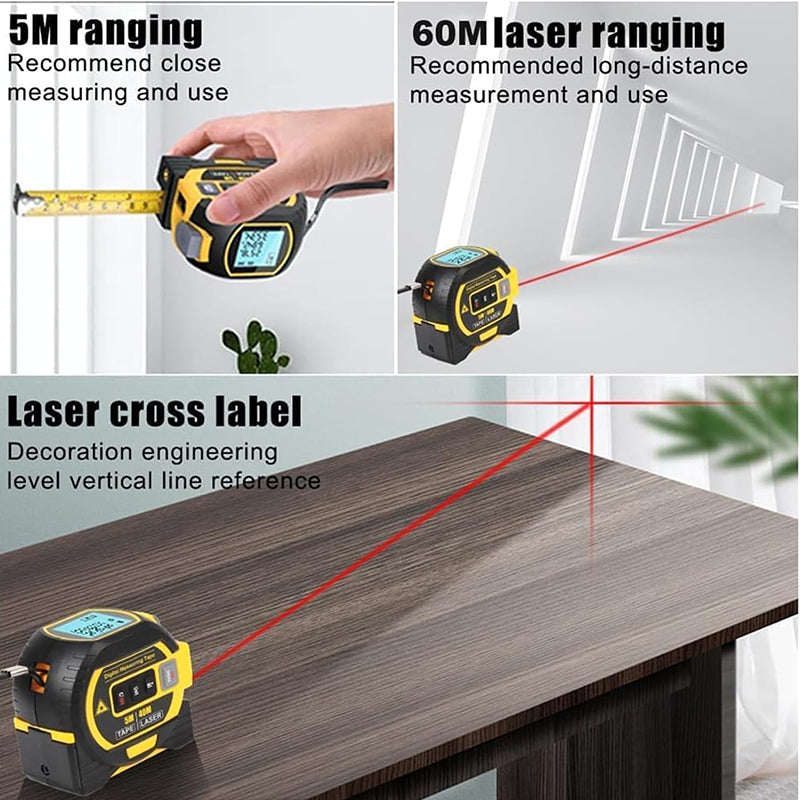 Tilswall Telemetro Laser 3-in-1 60m Metro Nastro 5m Giallo
