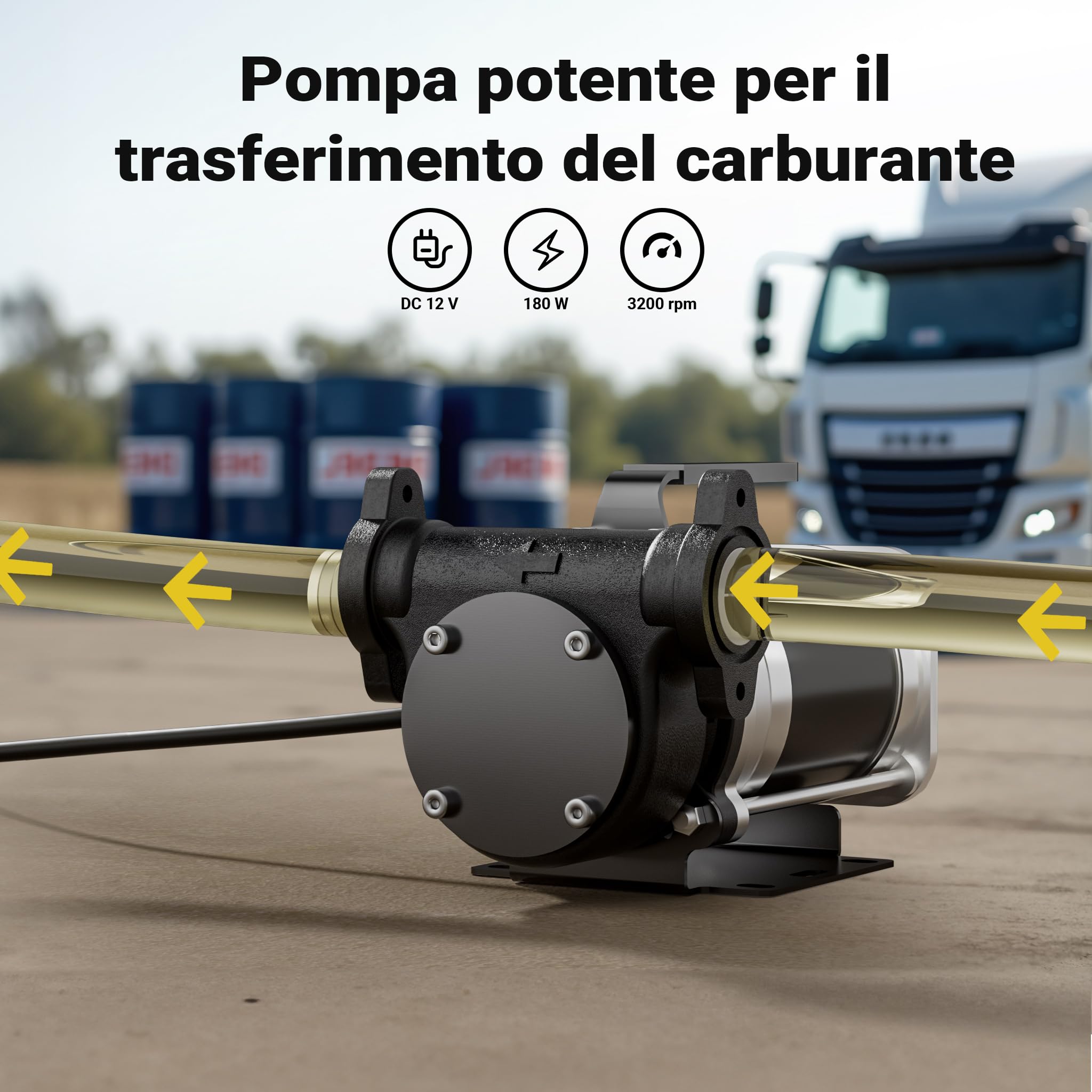 Wiltec Pompa Travaso Carburante 12V 57 L/min 180W Gasolio