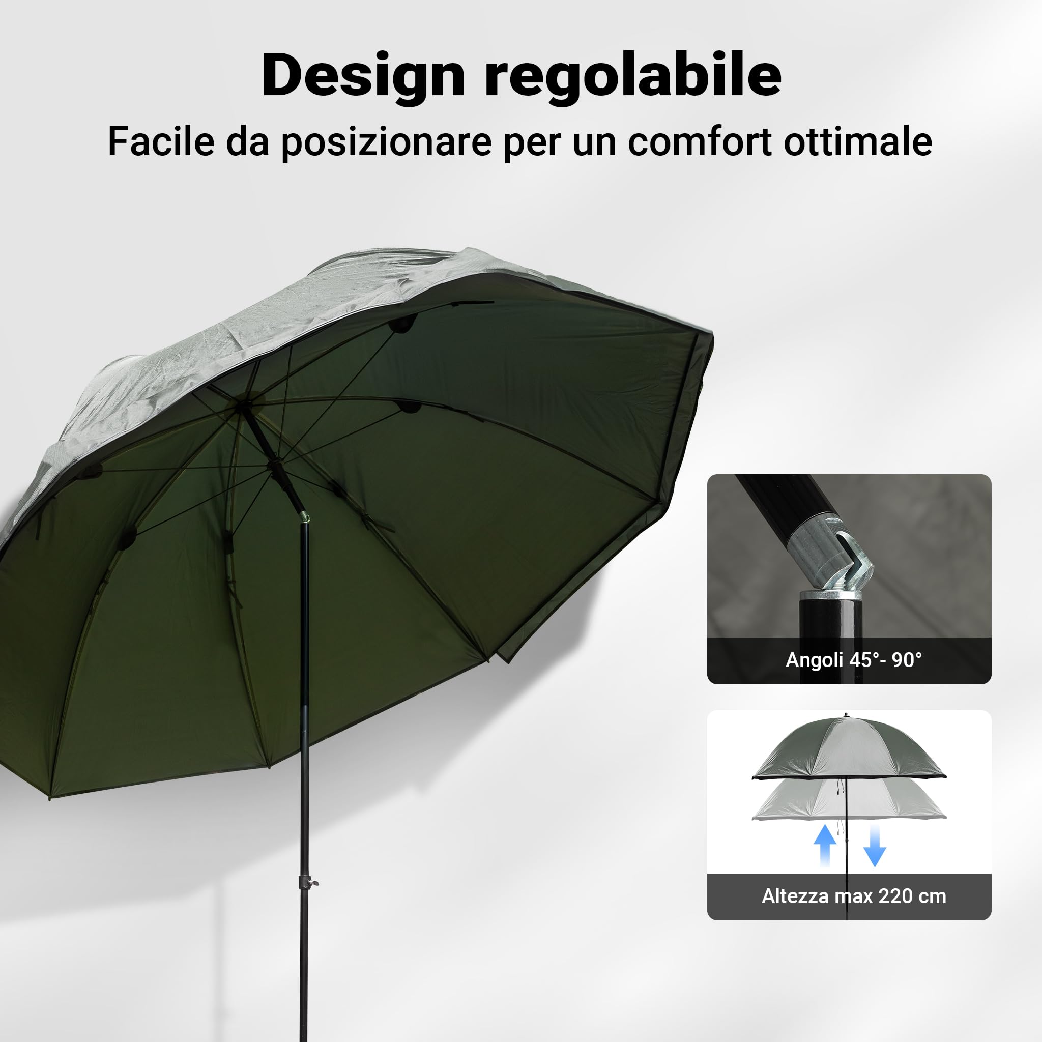 Wiltec Ombrellone da Pesca 250 cm con Tenda e Finestre