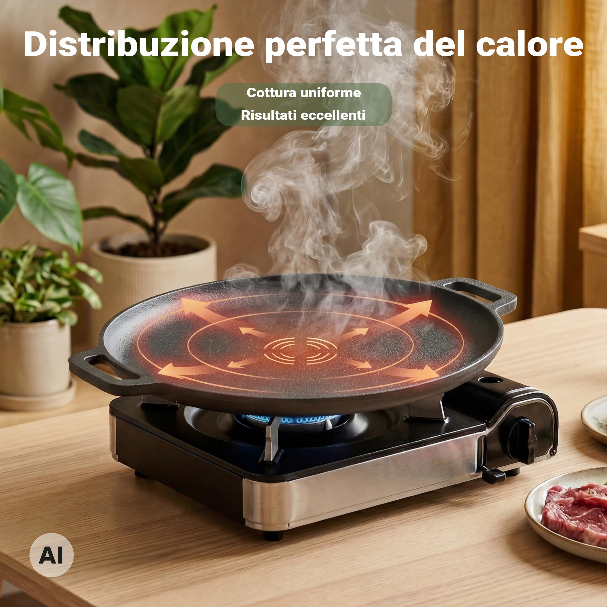 Wiltec Tegame 34,5 cm Padella Ghisa Antiaderente Forno