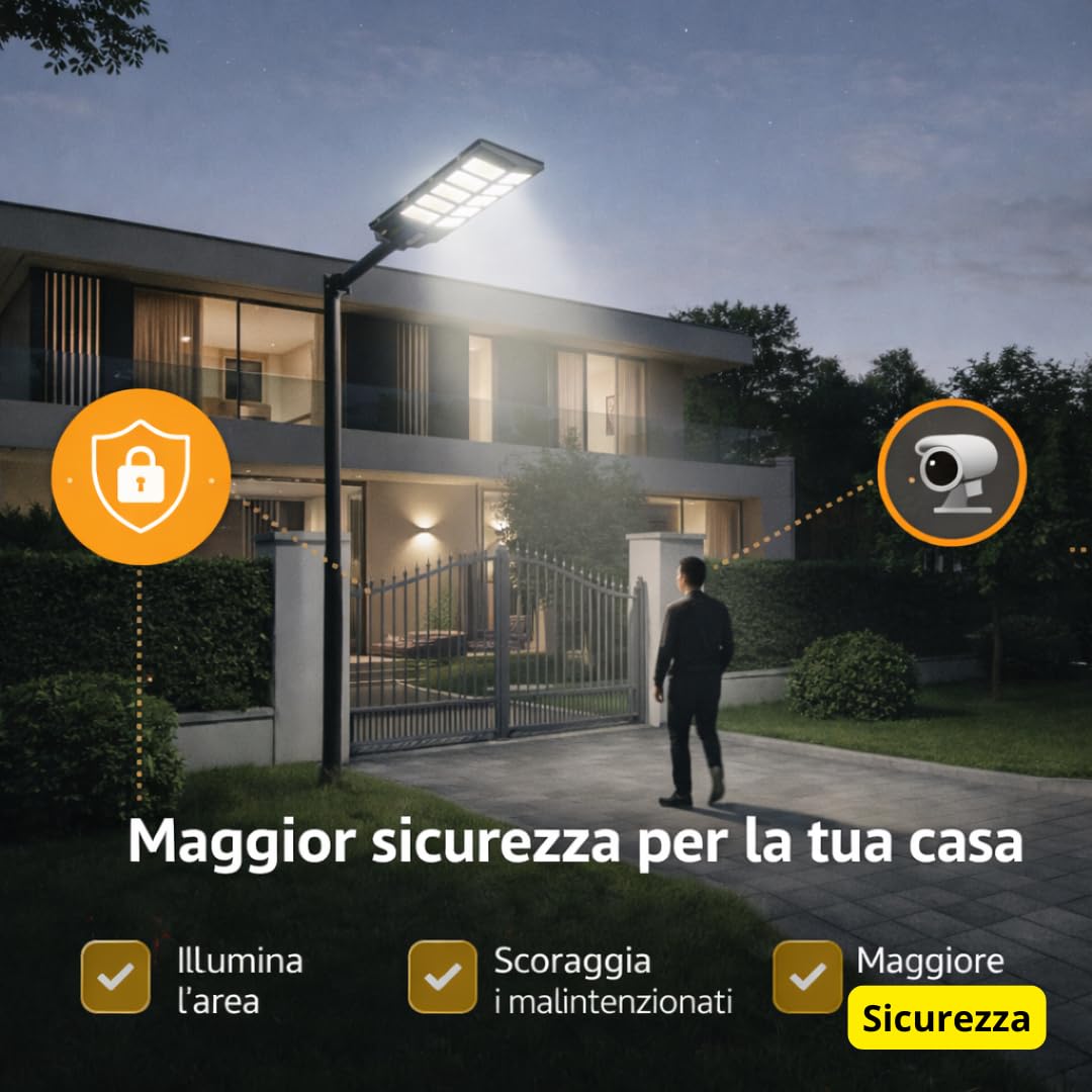 De Rosa Shop lampione solare LED 1200W con telecomando IP65