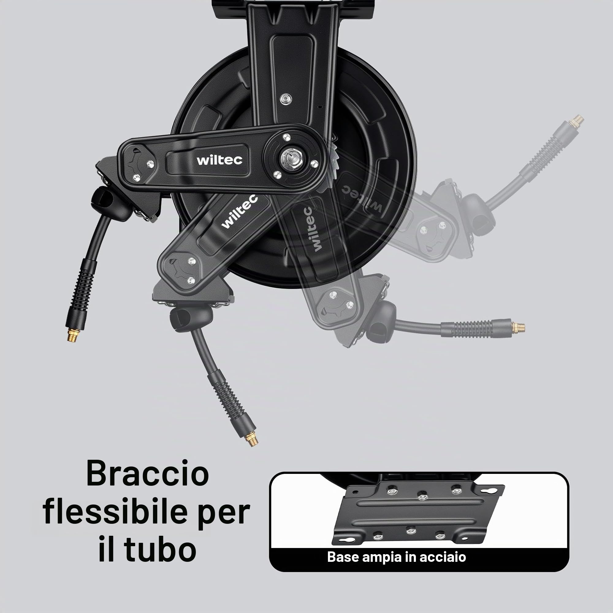 Wiltec Avvolgitubo Automatico 15 m 20 Bar Acciaio