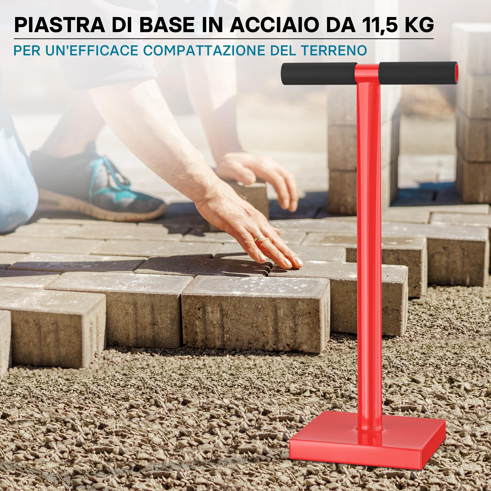 Wiltec Costipatore Manuale 11,5 kg Piastra 20x20 cm Acciaio