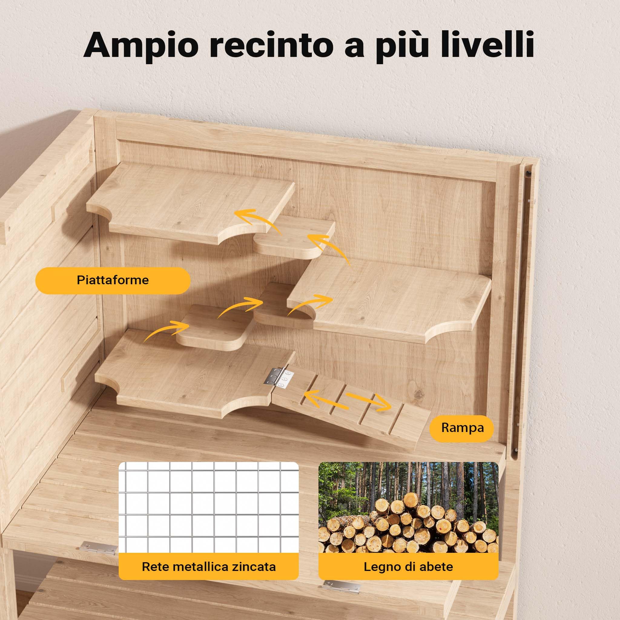 Wiltec Gabbia Roditori 3 Livelli 60x40x80 Legno Plexiglas