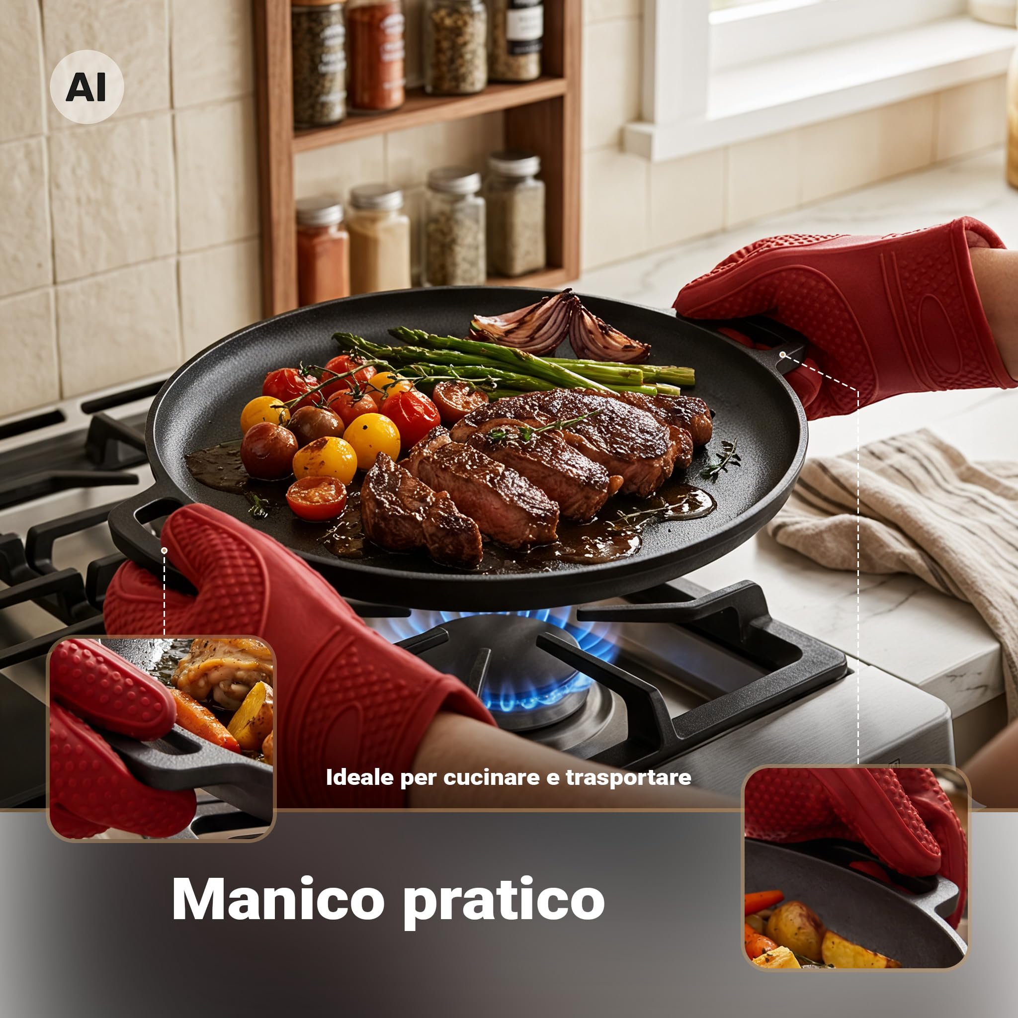 Wiltec Tegame 34,5 cm Padella Ghisa Antiaderente Forno