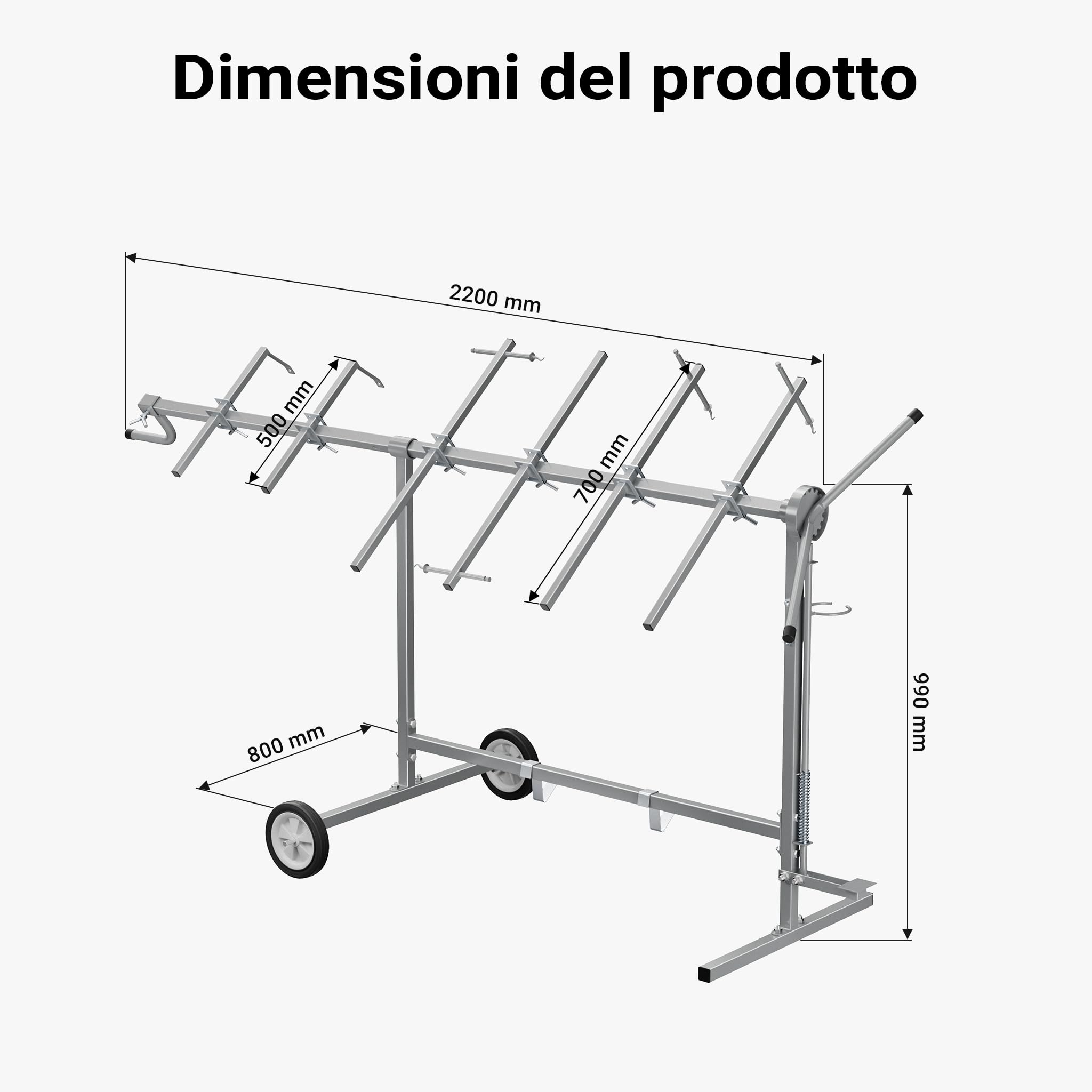Wiltec Cavalletto Verniciatura Girevole 160 kg con Rotelle e Ganci