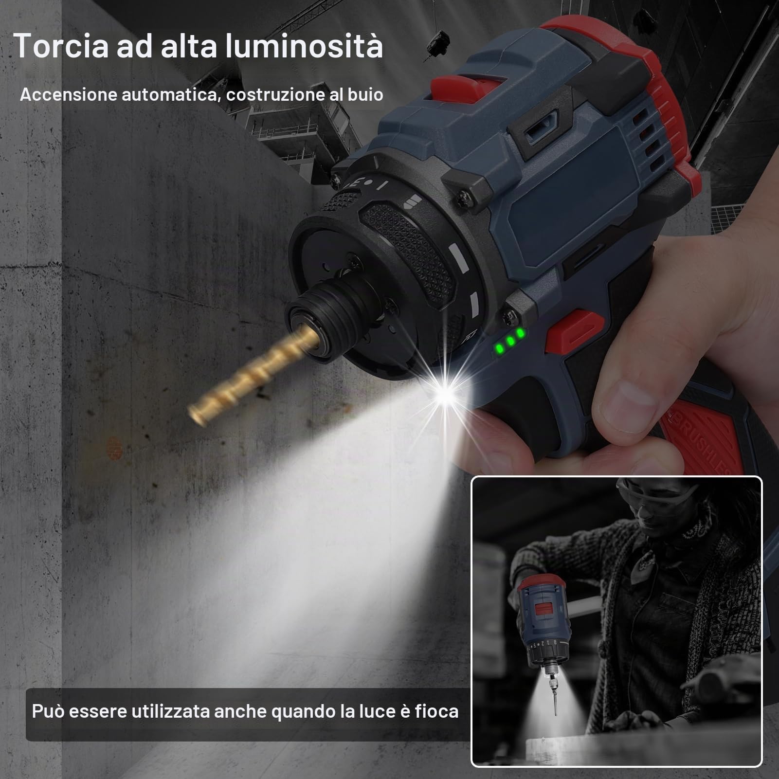Weytoll 16.8V Trapano Avvitatore Batteria 45Nm 2 Batterie