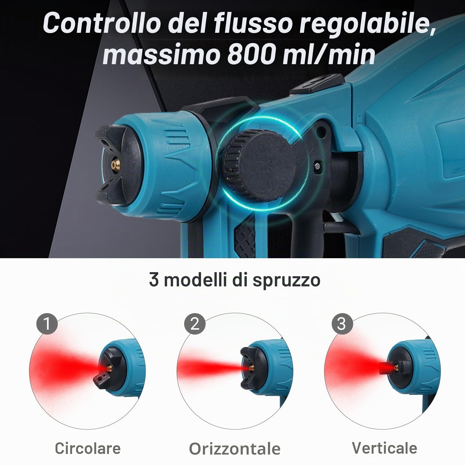 Weytoll Pistola Vernice Batteria 300W 800 ml 2 Batterie Rame
