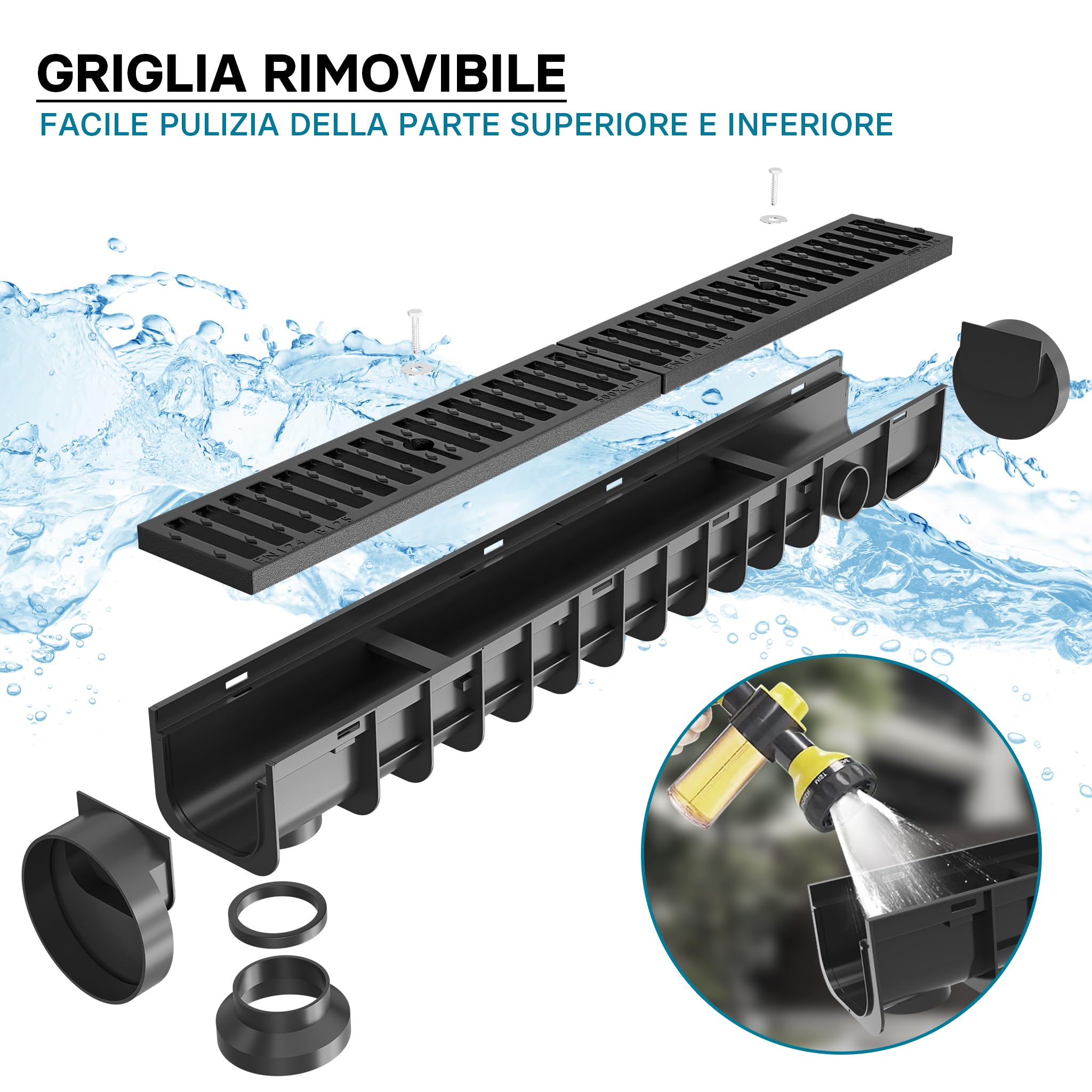 Wiltec Canaletta Drenaggio 1 m Griglia Ghisa 12,5 T