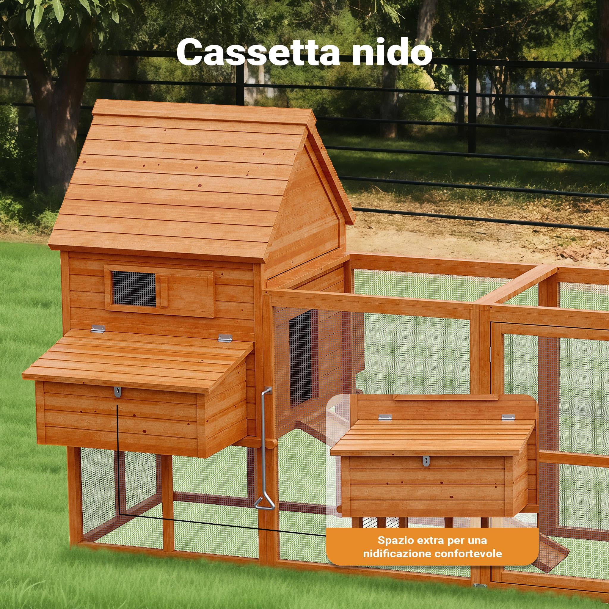 Wiltec Pollaio in Legno 310x150x150 cm Marrone con Recinto