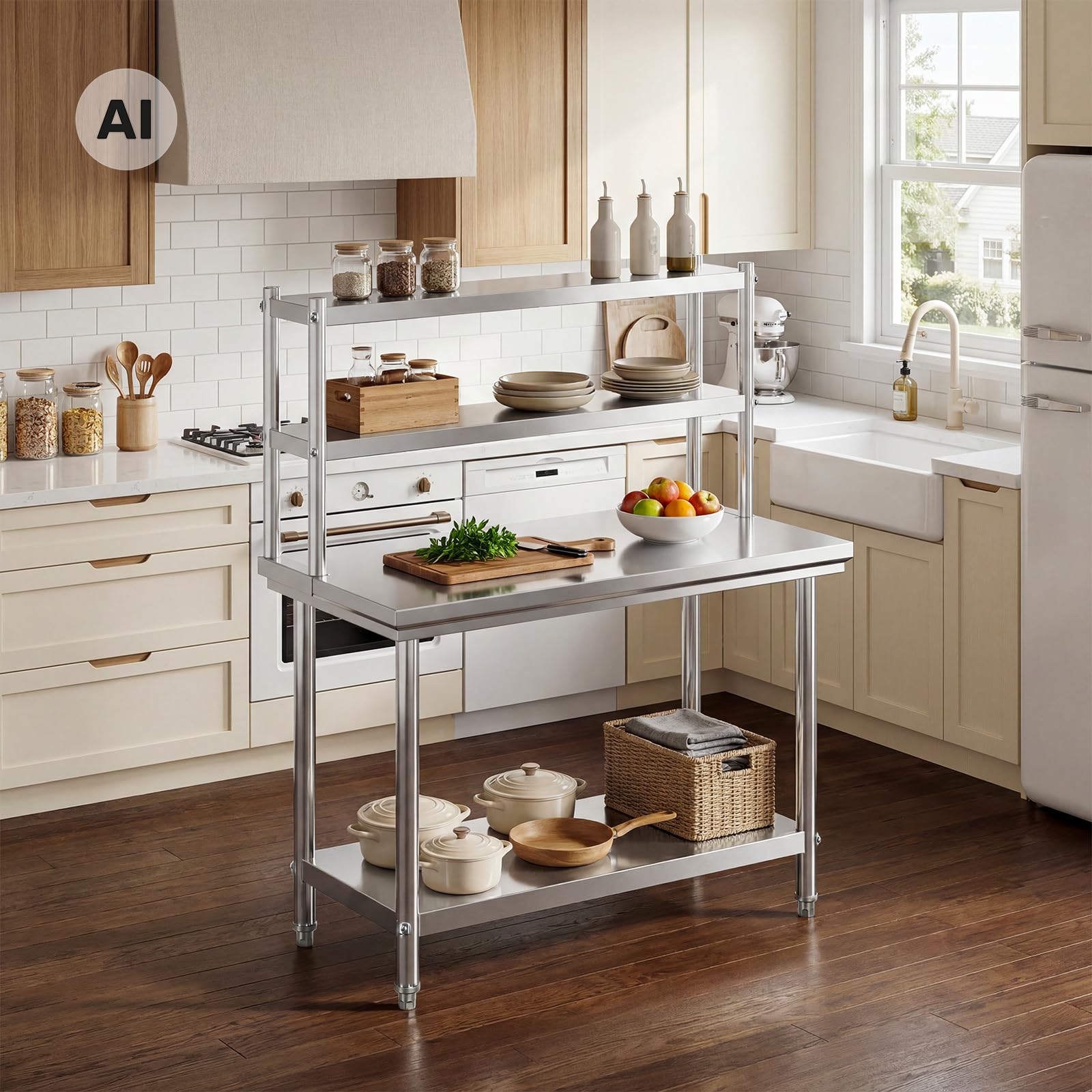 Wiltec Tavolo Lavoro Acciaio Inox 120x60x145 cm 2 Ripiani