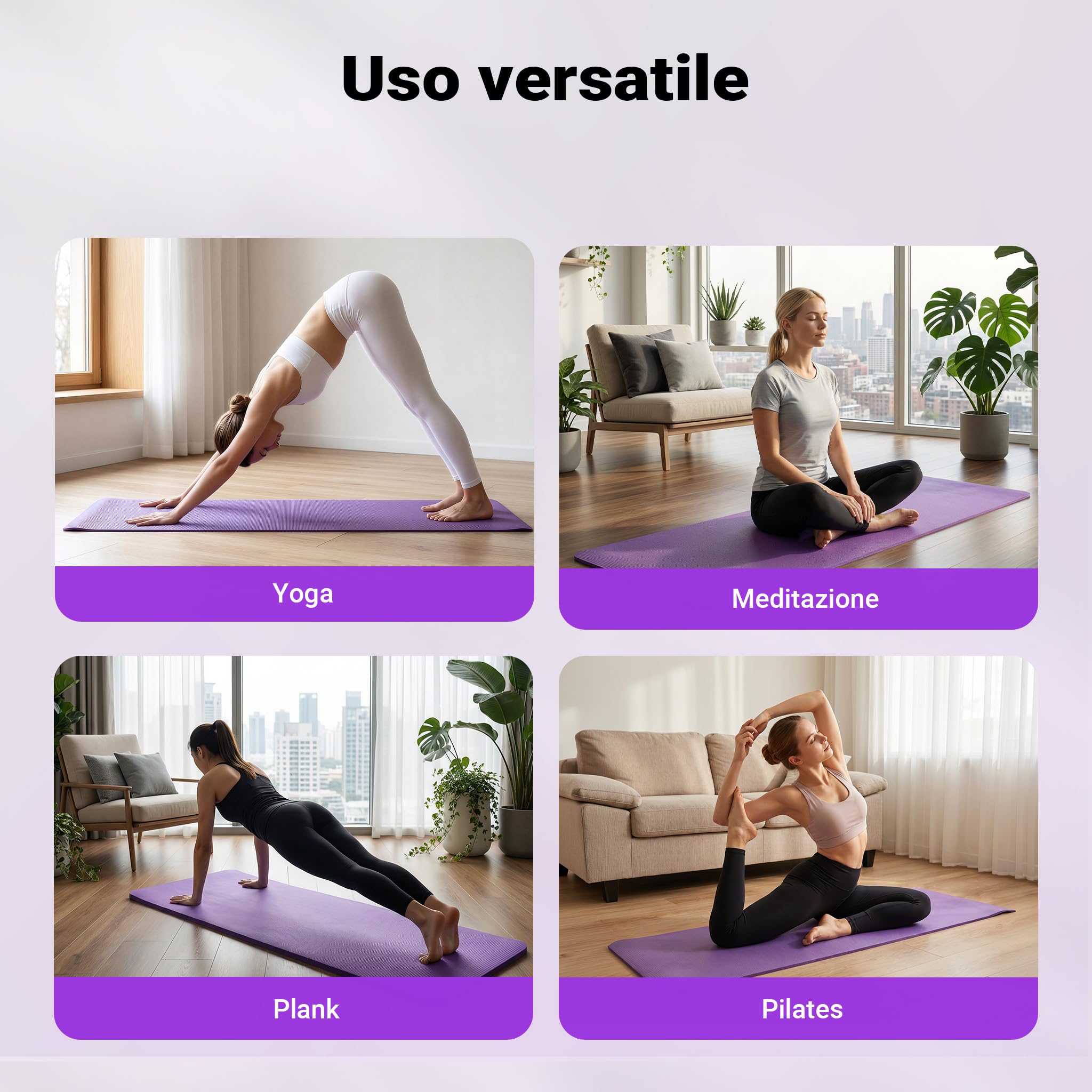 Wiltec Tappetino Yoga Fitness Viola 180x60x1,5 cm