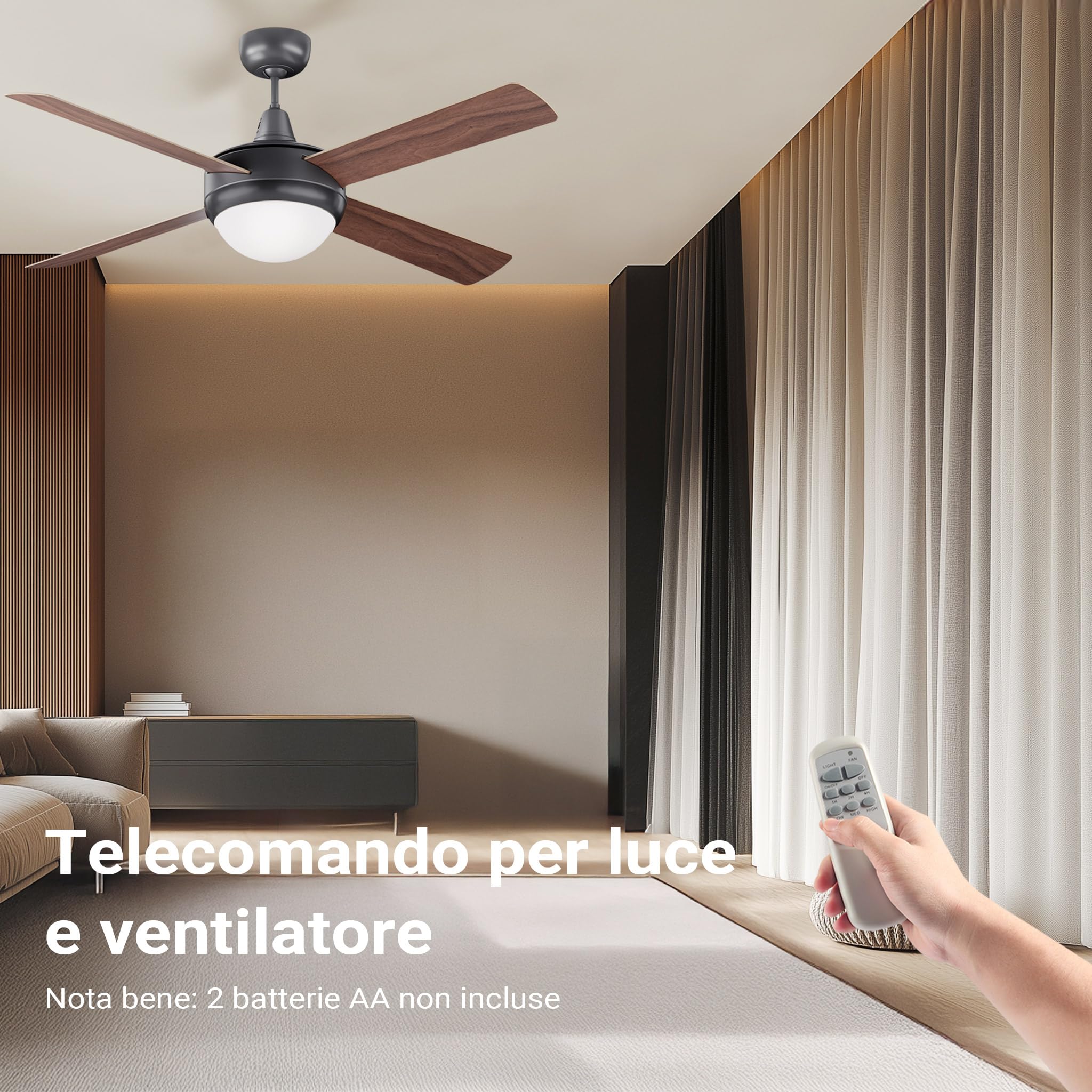 Wiltec Ventilatore Soffitto 122 cm lampadario 4 pale 53 W