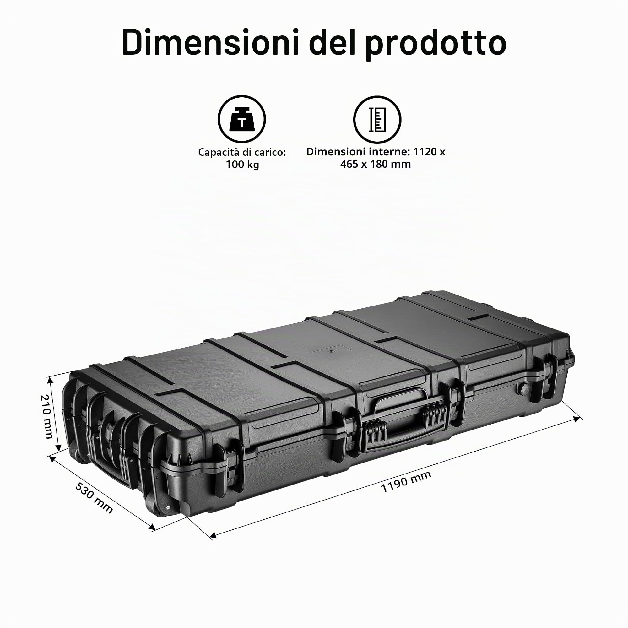 Wiltec Valigetta Porta Armi 119x53x21 cm Custodia Rigida IP67