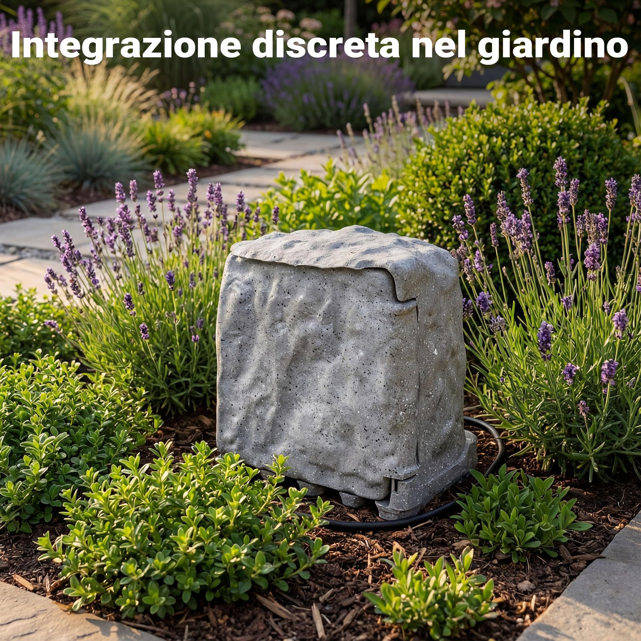 Wiltec Quadruplo con Sensore Presa Multipla da Esterno Effetto Pietra IP44