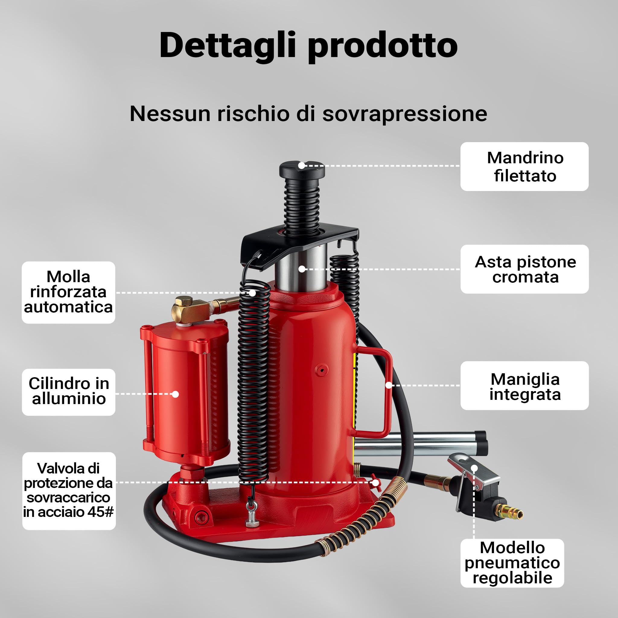 Wiltec Martinetto Bottiglia 20t 260-510 mm Acciaio