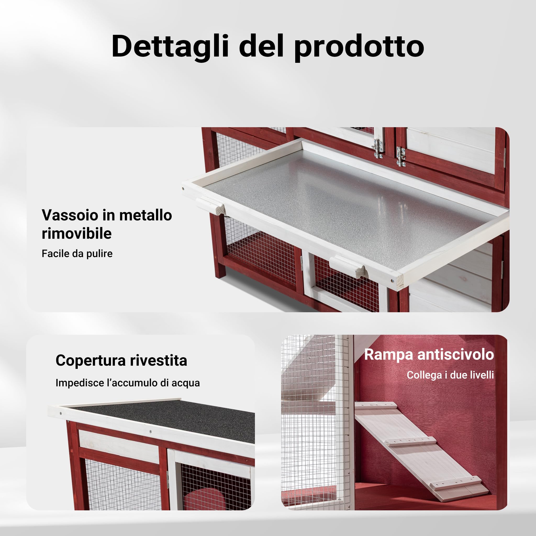Wiltec Conigliera 2 piani legno 117,5 cm rosso-bianco