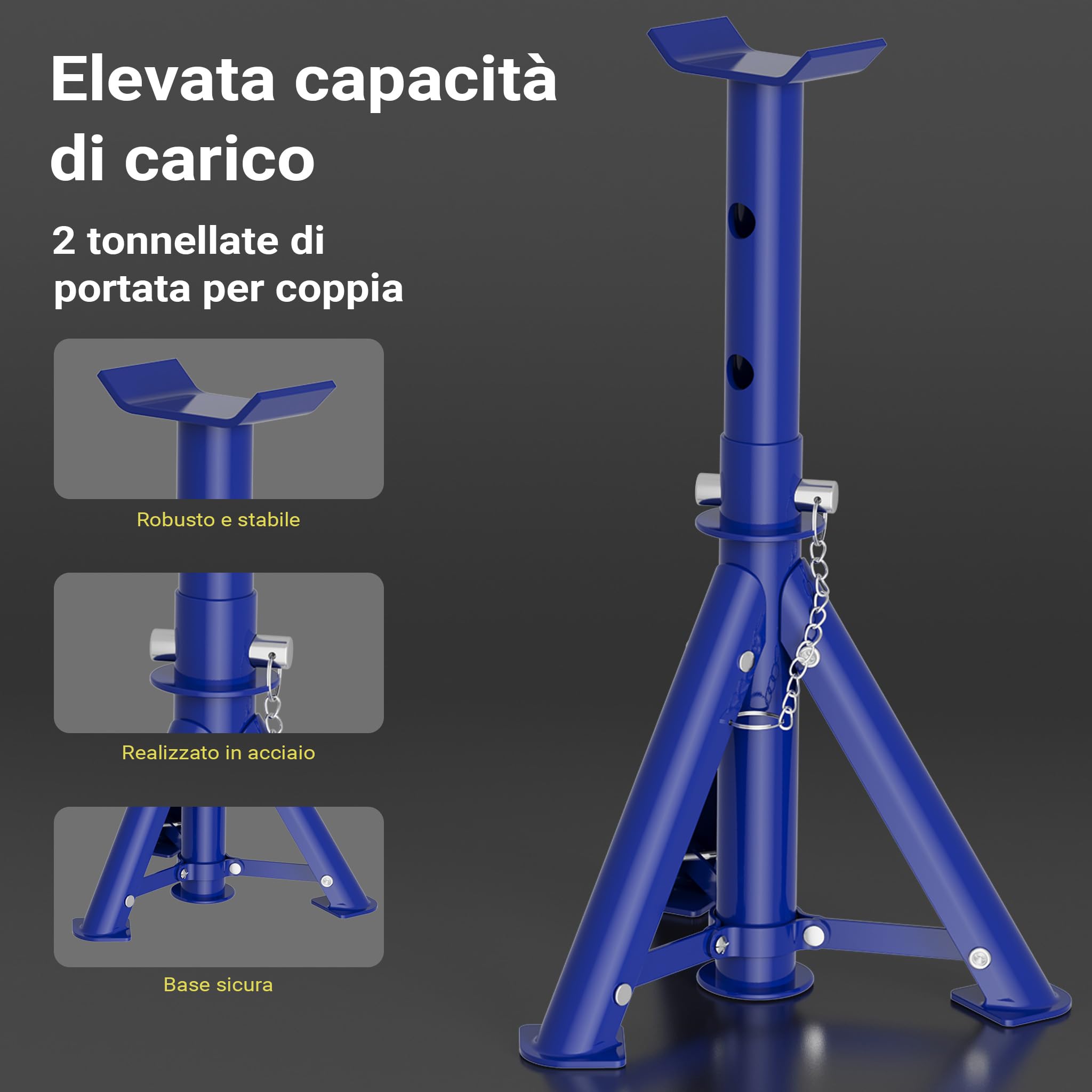 Wiltec Set cric 2t + 2 cavalletti auto acciaio