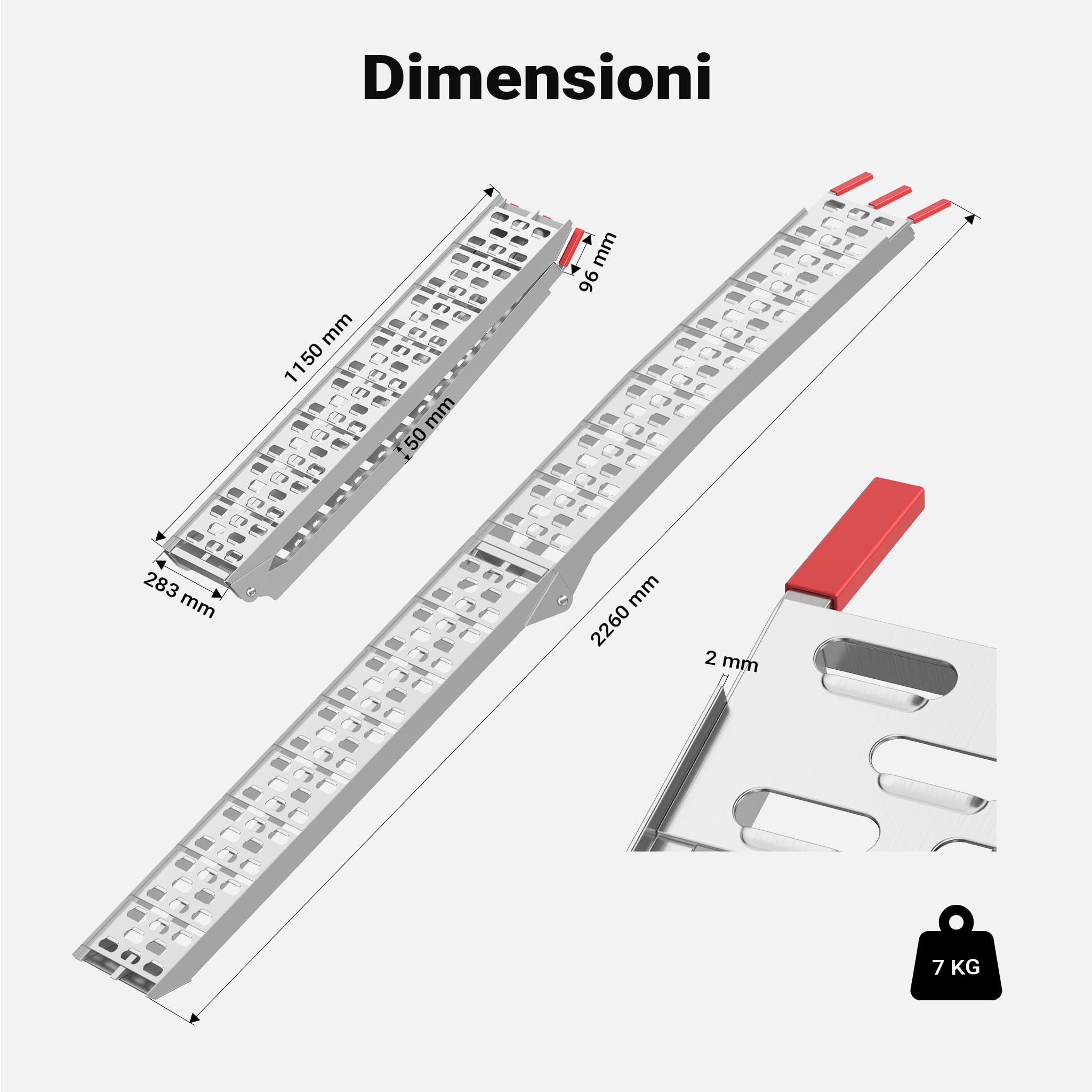 Wiltec Rampa di Carico 223 cm 340 kg Alluminio Pieghevole