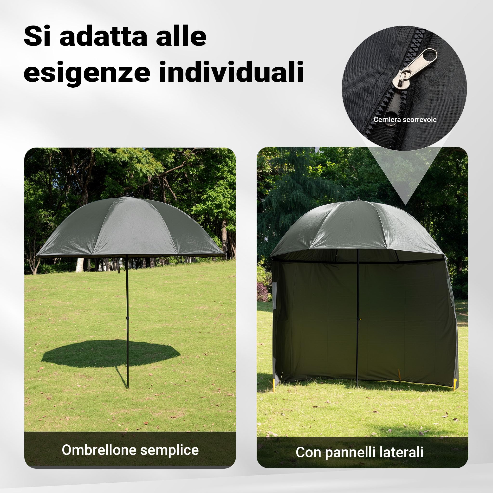 Wiltec Ombrellone da Pesca 250 cm con Tenda e Finestre