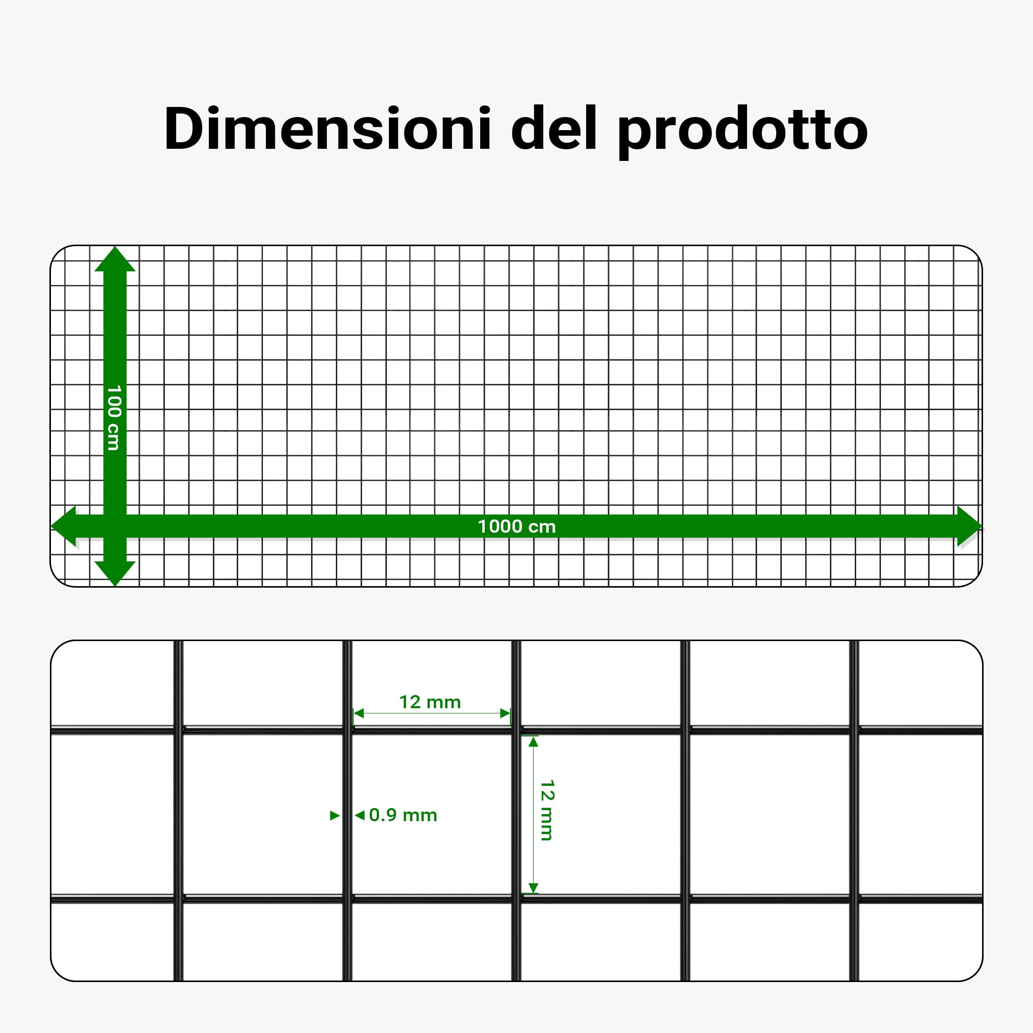 Wiltec Rete Voliera Nera 12x12 mm Rotolo 10m H100