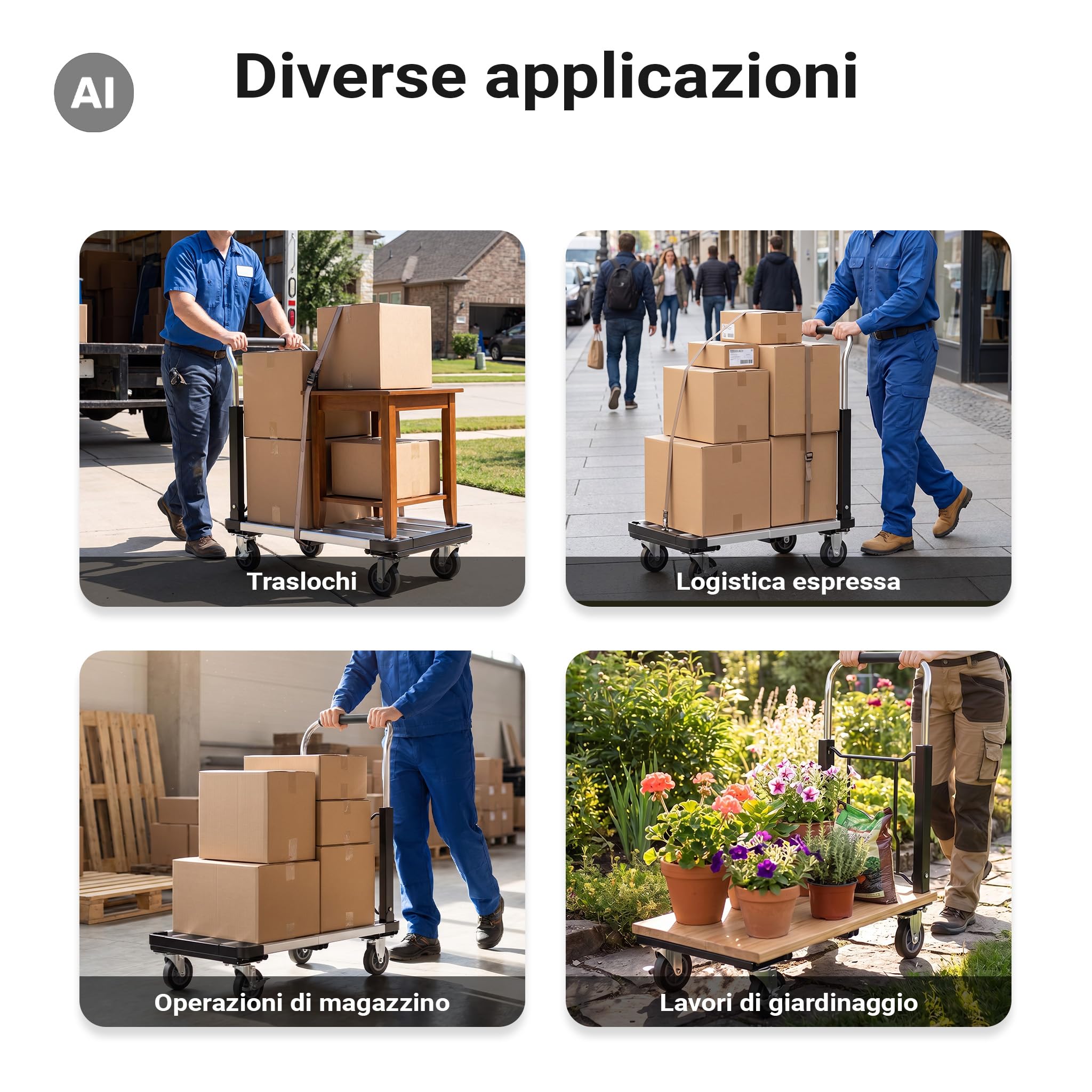 Wiltec XPOtool carrello trasporto pieghevole 150 kg con freno