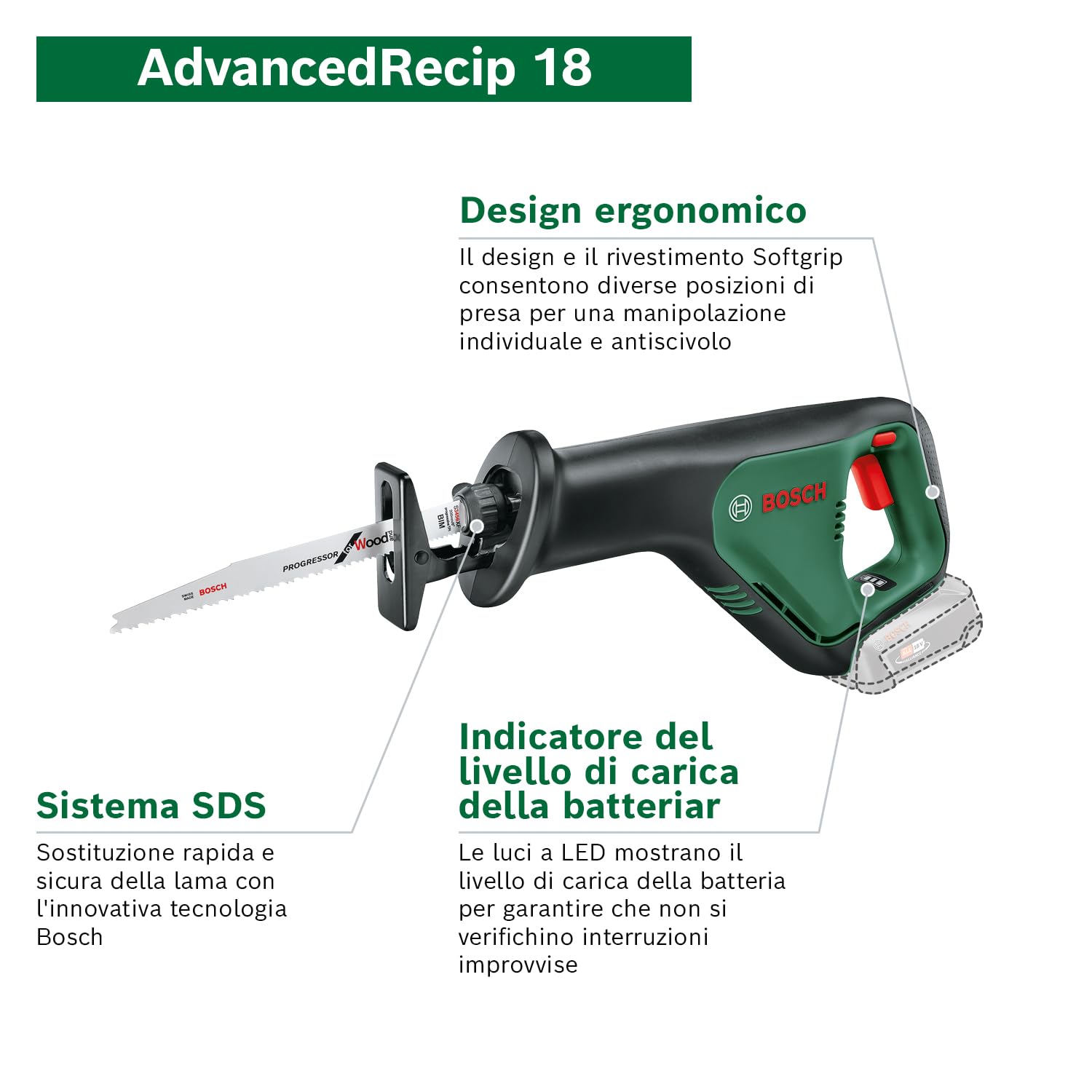 Bosch AdvancedRecip 18 sega universale batteria solo corpo