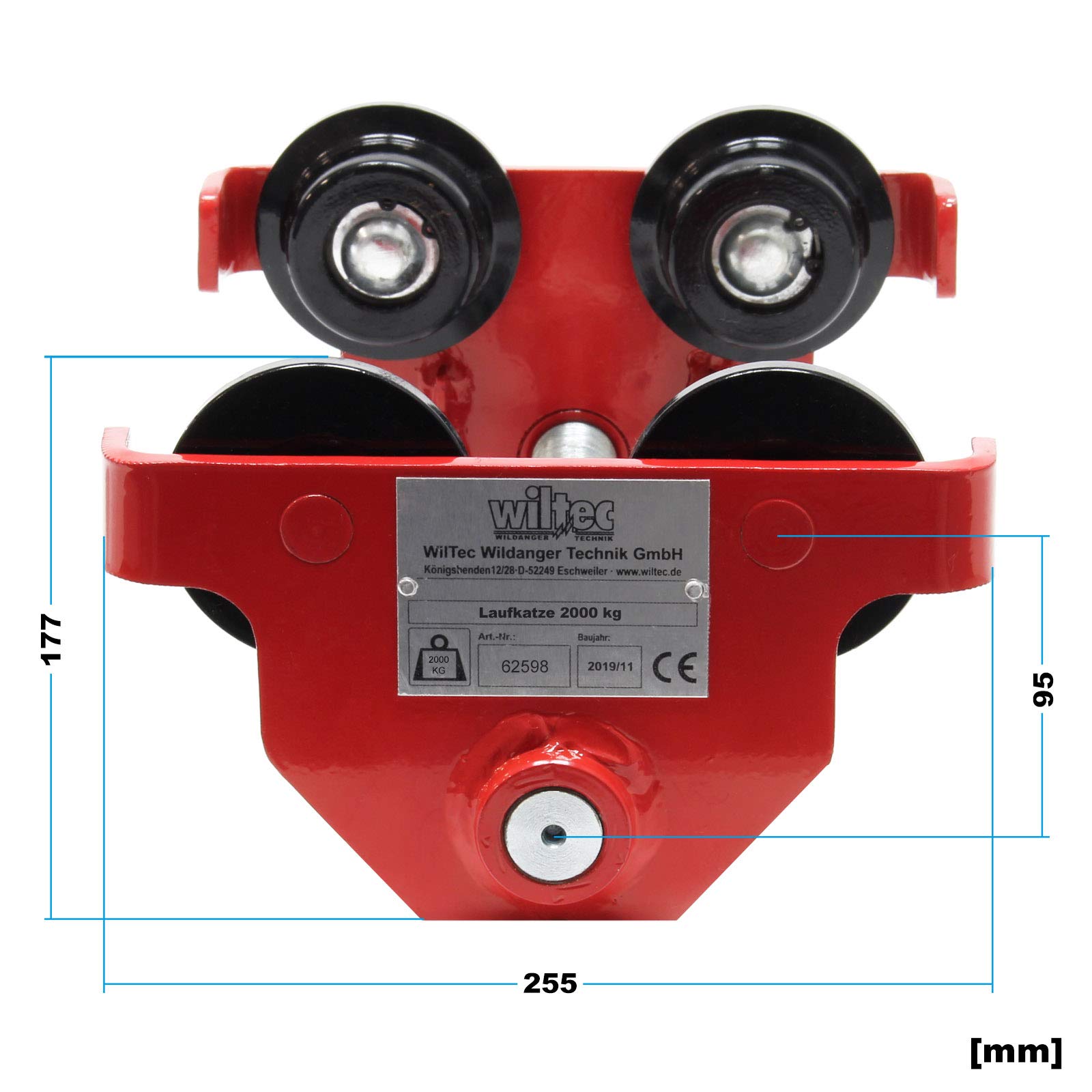 Wiltec LD 2000kg carrello porta paranco 2000 kg flangia regolabile