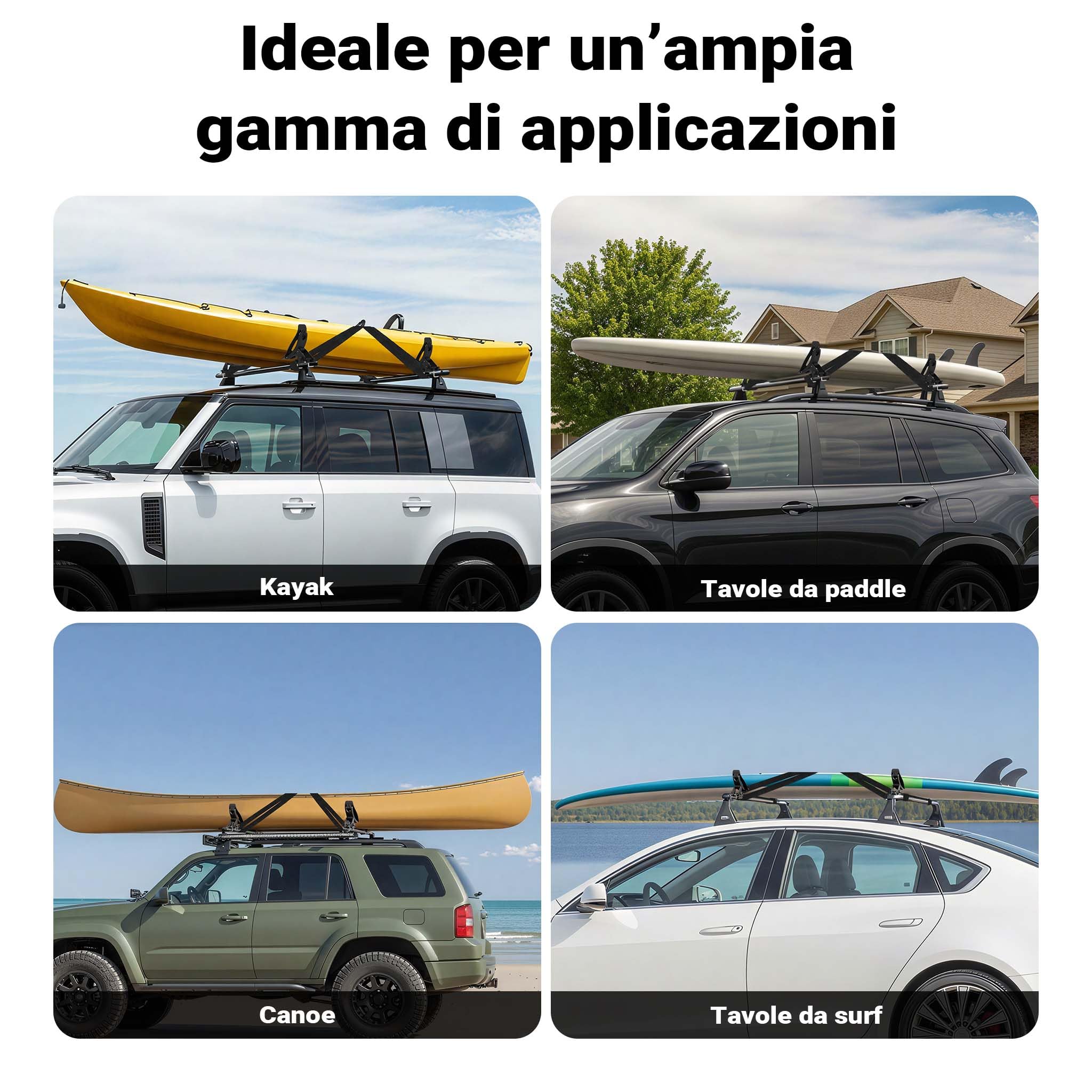 Wiltec staffe portakayak auto 70 kg con cinghie