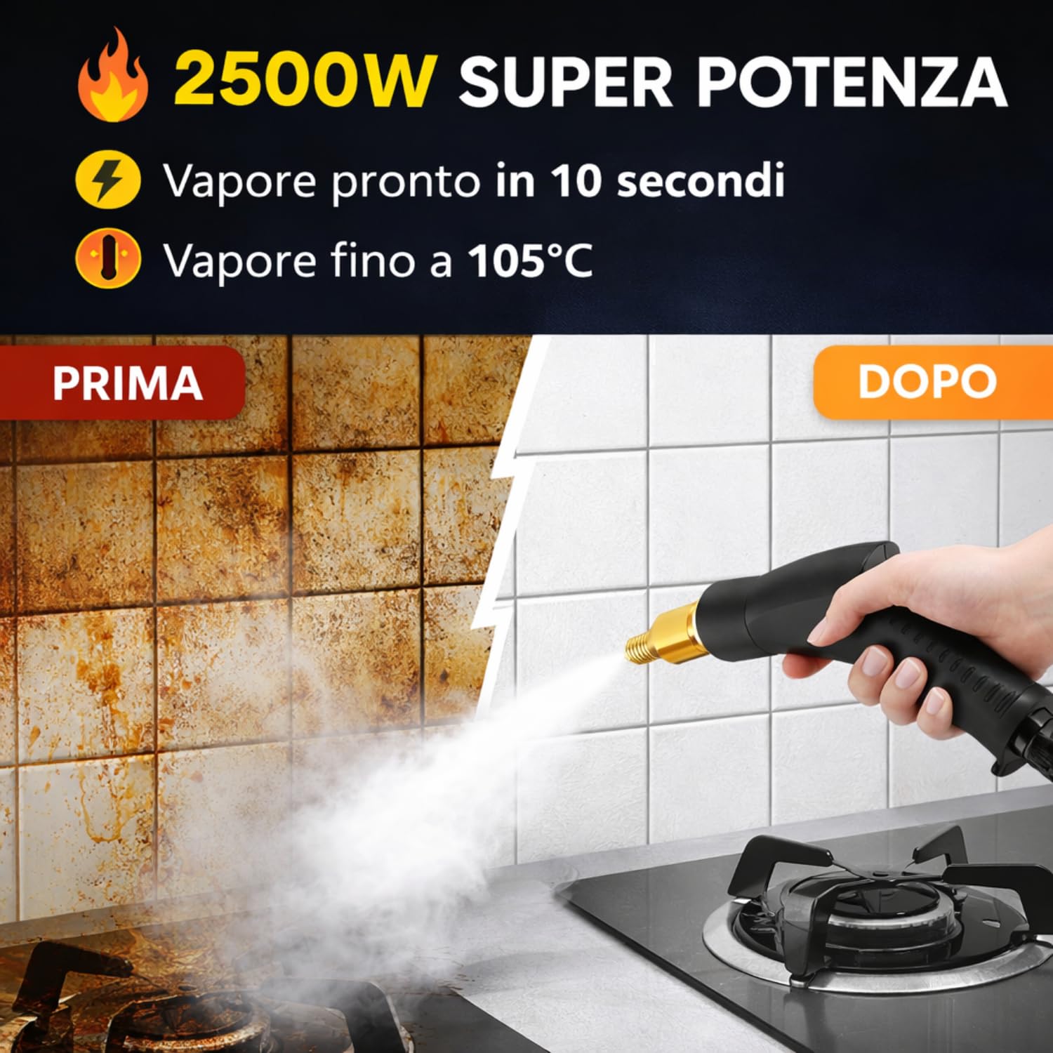 DE ROSA SHOP Pulitore a Vapore 2500W 1200ml 6 Velocità