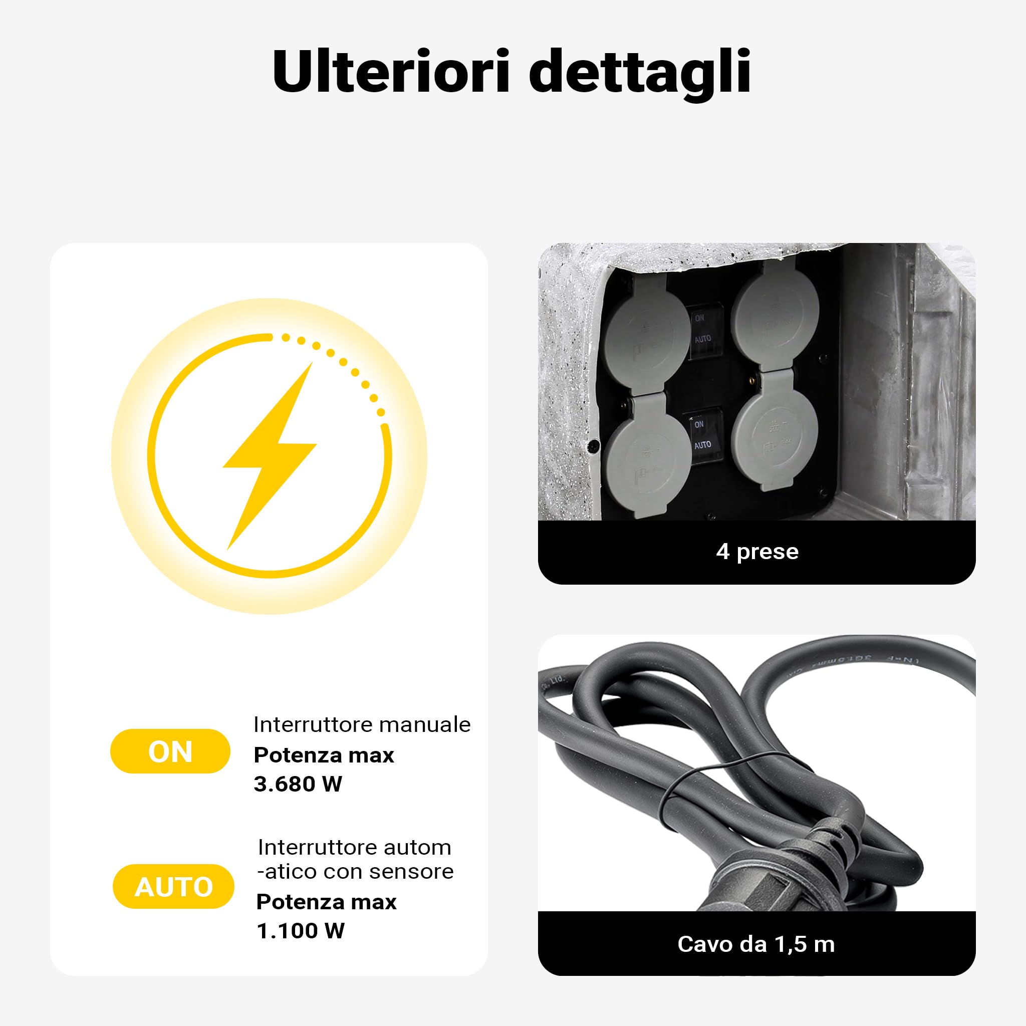 Wiltec Quadruplo con Sensore Presa Multipla da Esterno Effetto Pietra IP44