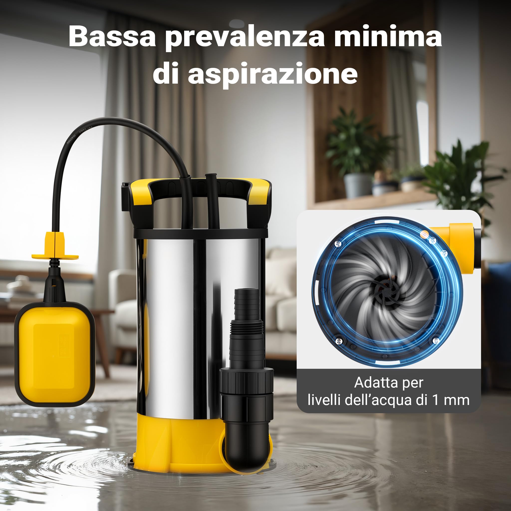 Wiltec Pompa Sommersa 850W 15000 l/h Pozzo Acciaio Inox