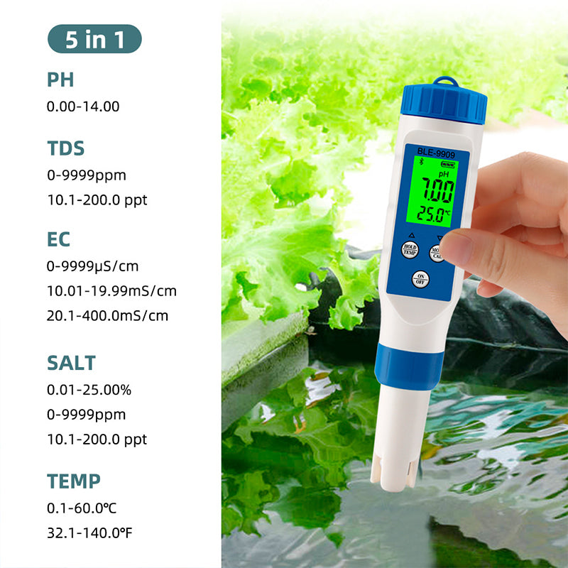 Tilswall Tester Acqua 5 in 1 Misuratore pH Bluetooth Digitale