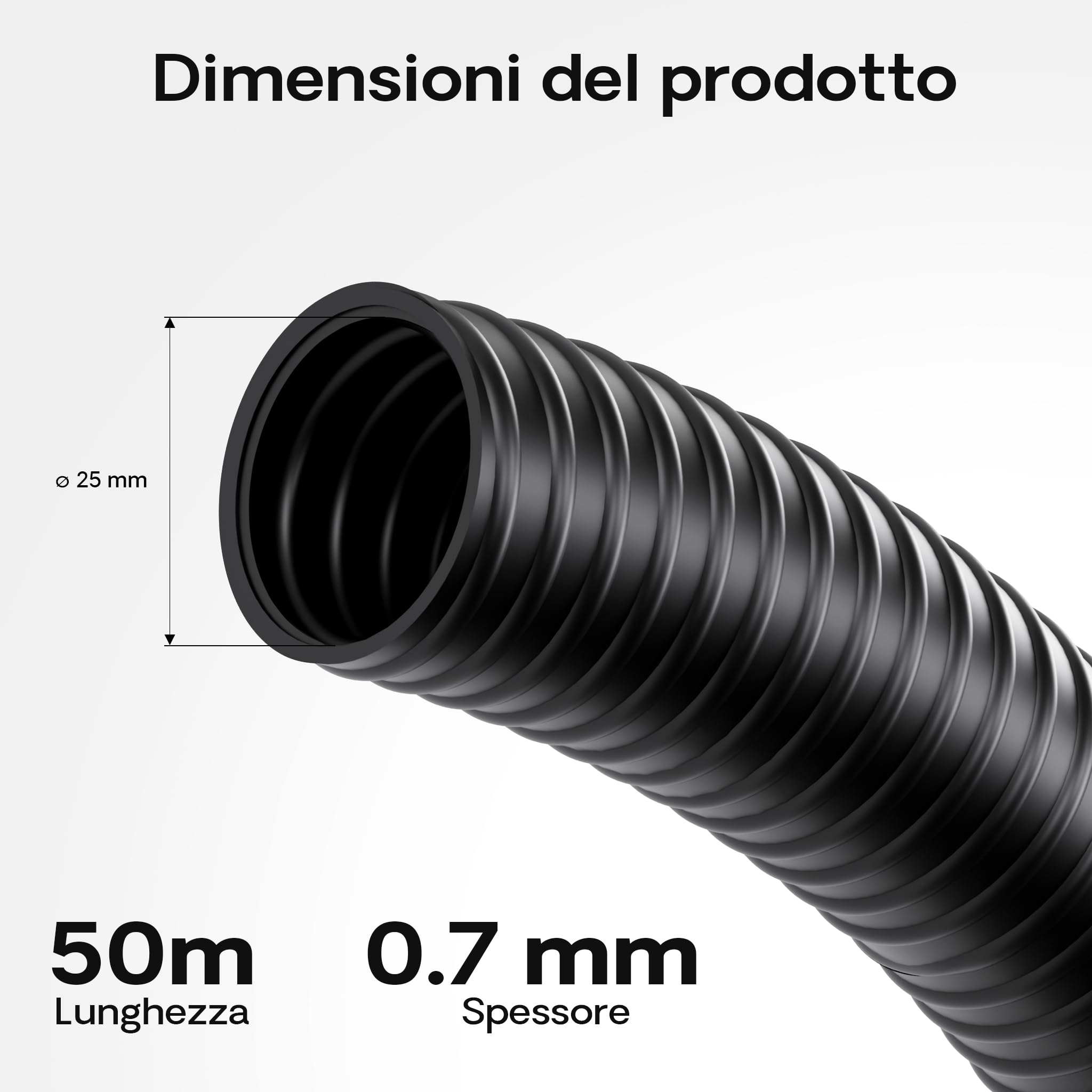 Wiltec Tubo Spiralato Nero 50m Ø25mm per Pompe PVC