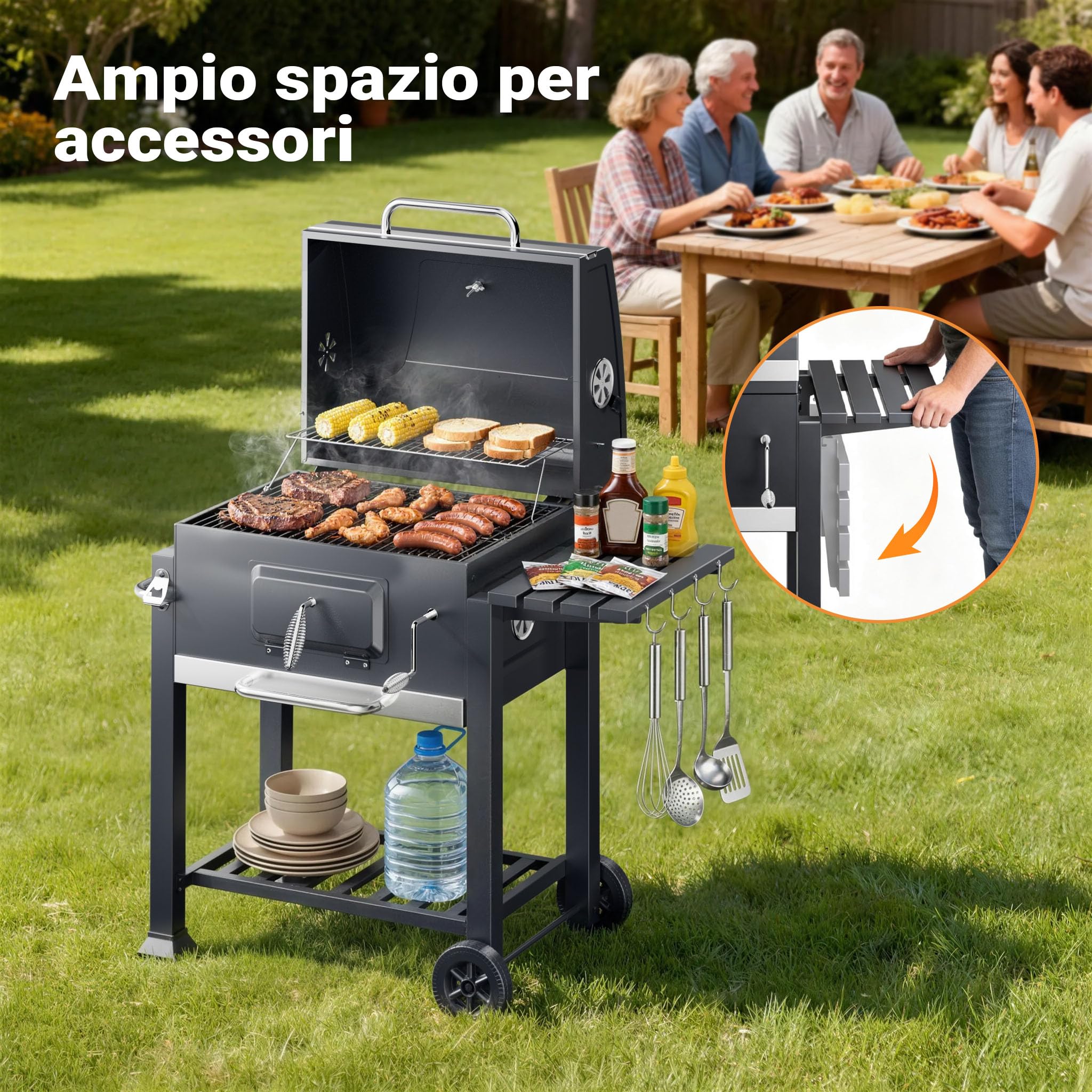 Wiltec Barbecue a Carbone Carrellato con Coperchio Termometro