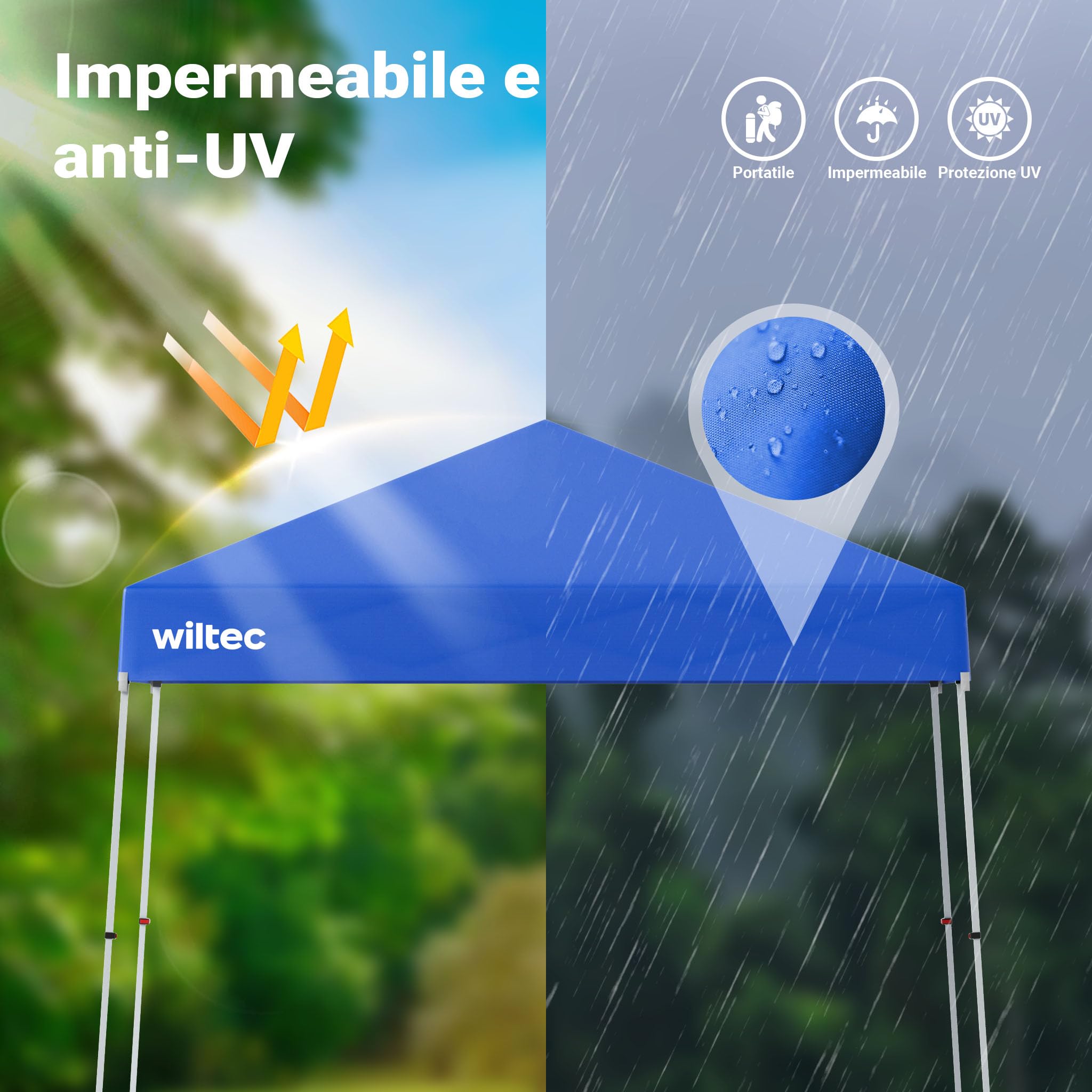Wiltec Gazebo Pieghevole Blu 2,5x2,5 m Telo 190T