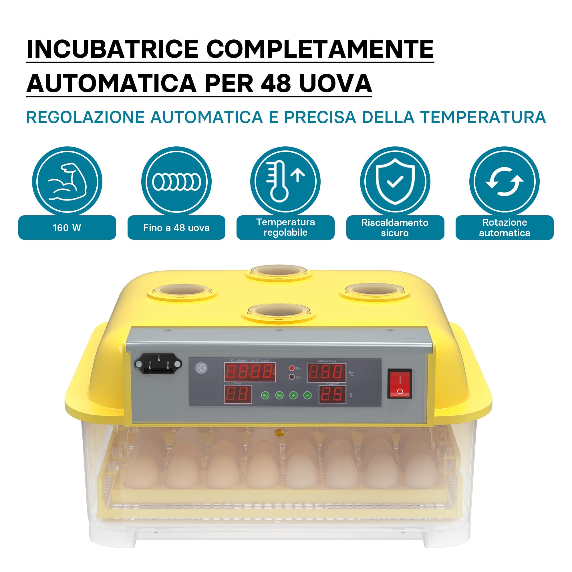 Wiltec Incubatrice automatica 48 uova temperatura umidità