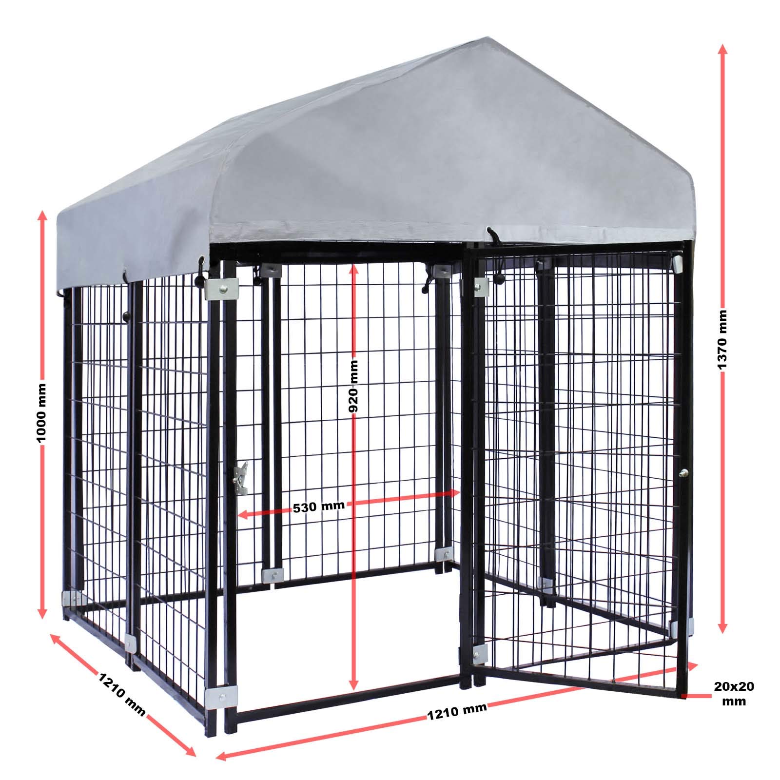 Wiltec Recinto Cani Acciaio 121x121x137cm con Tetto