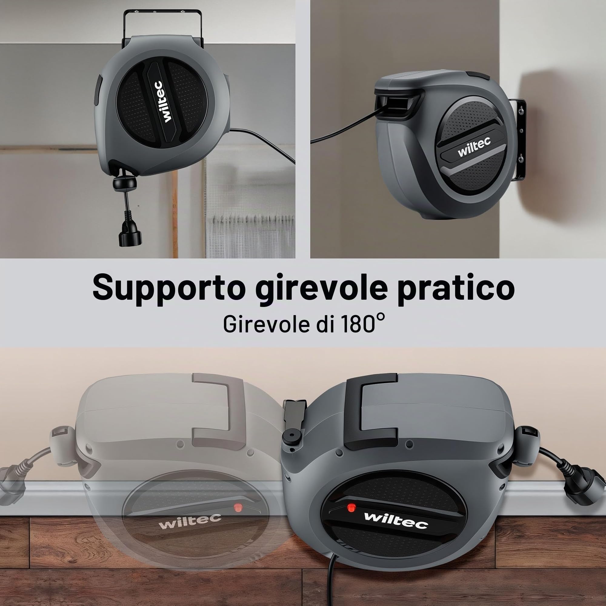 Wiltec Avvolgicavo Automatico 15 m+1,5 m 3200 W IP20