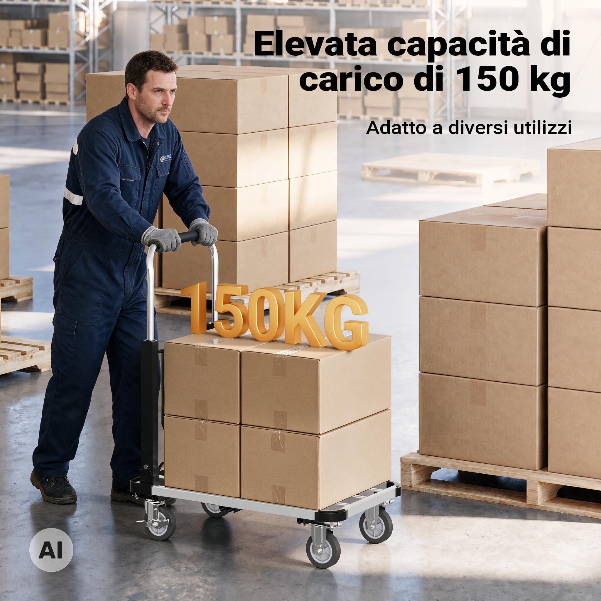Wiltec XPOtool carrello trasporto pieghevole 150 kg con freno