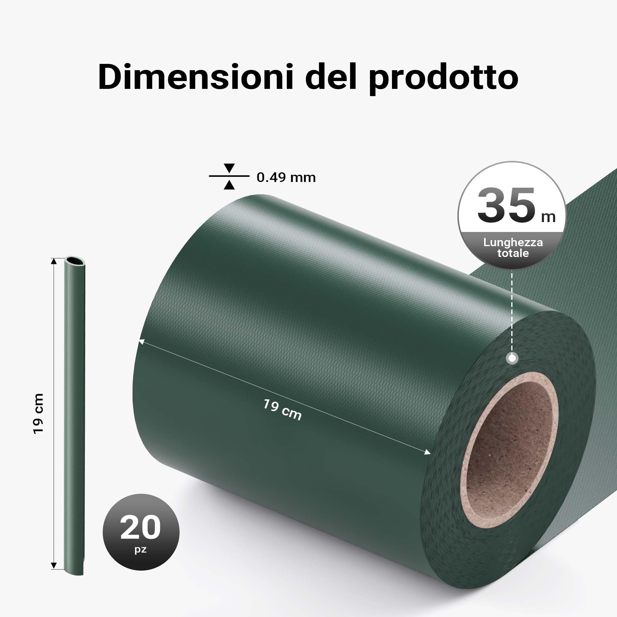 Wiltec strisce frangivista PVC 35m x 19cm verde 650g/m² 20 clip