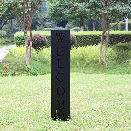 Wiltec Colonna Decorativa Welcome 100cm Metallo Nero Fioriera