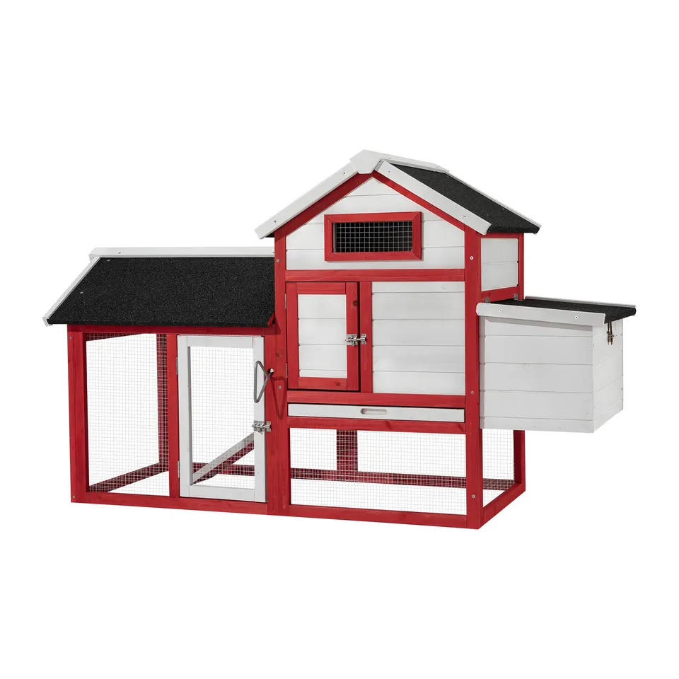 Wiltec pollaio legno bianco-rosso 152x52x92 cm nido