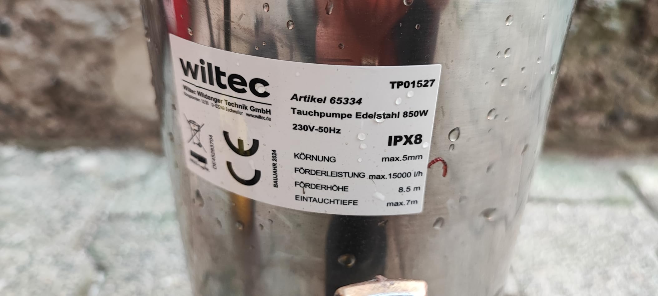 Wiltec Pompa Sommersa 850W 15000 l/h Pozzo Acciaio Inox