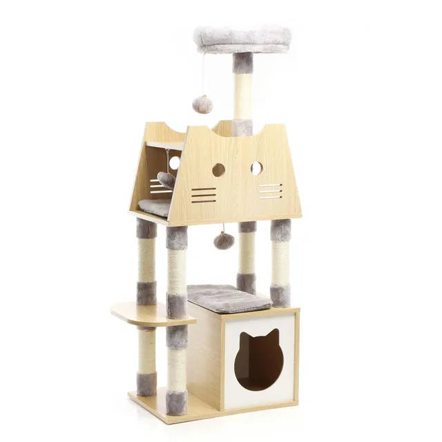 Fudajo Albero Tiragraffi 126cm Grigio con Casetta e Cuccia