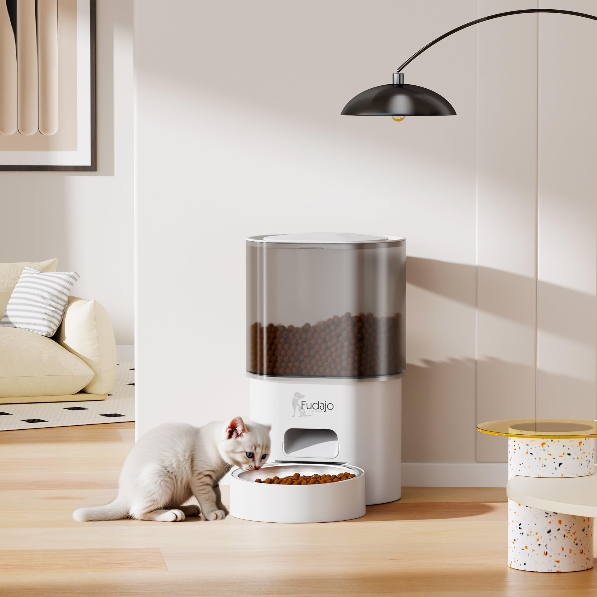 Fudajo Distributore Automatico Cibo 3L + Acqua 2,5L Bianco App