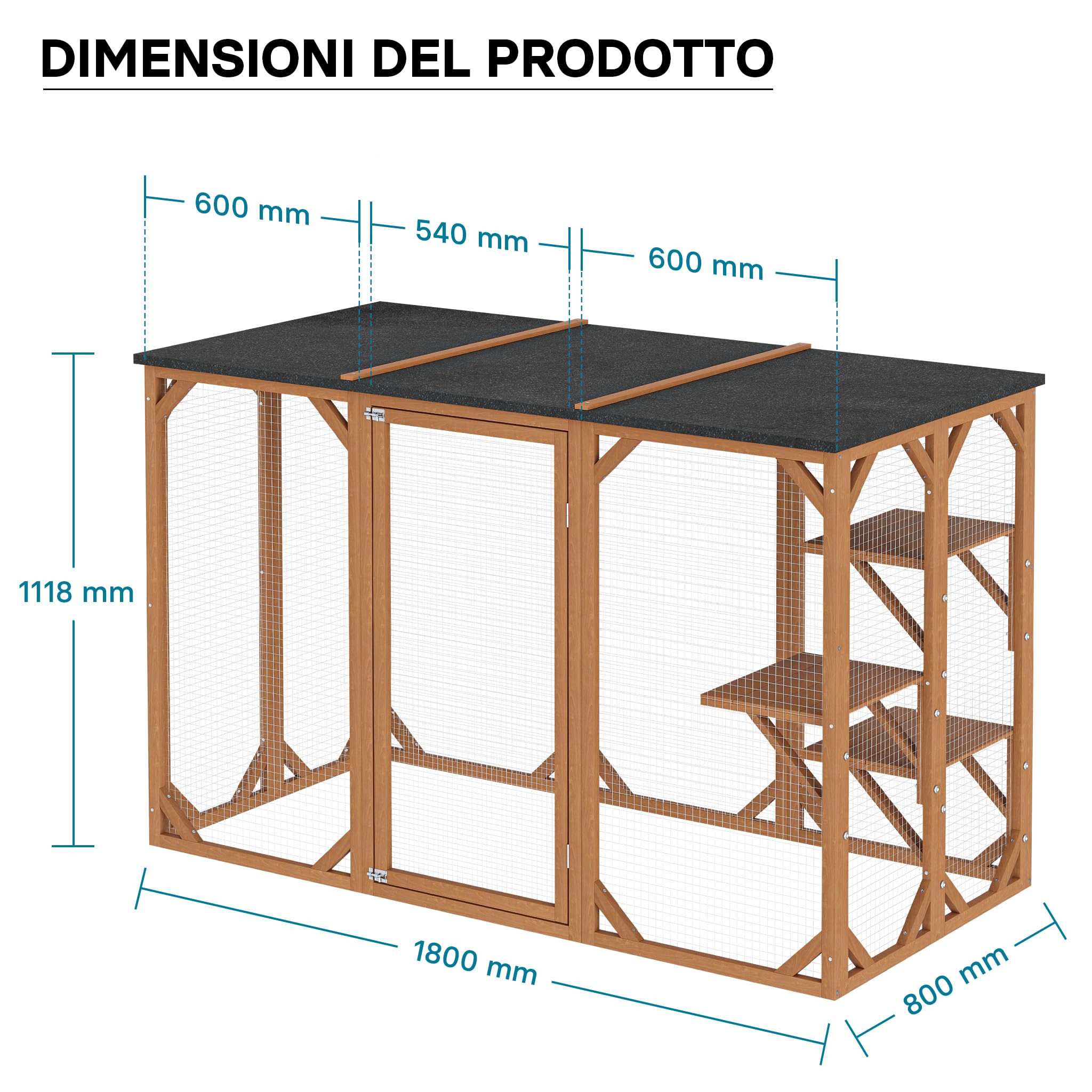 Wiltec Recinto gatti esterno 180x80x111,8 cm 3 piani