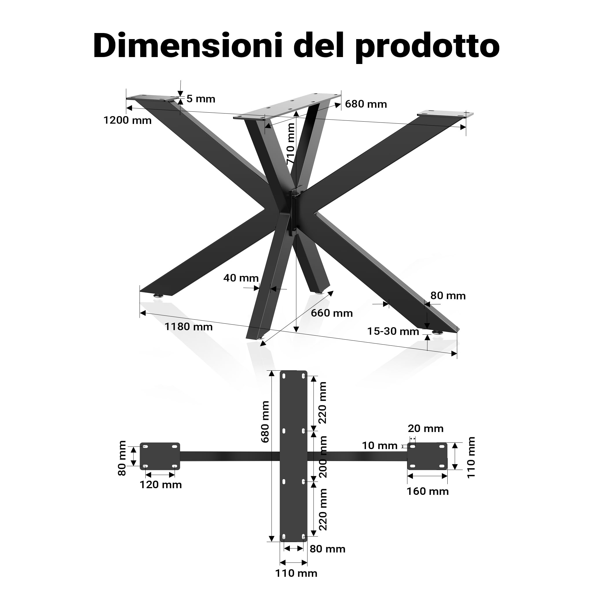 Wiltec XPOtool Telaio Tavolo a Ragno 120 cm Nero 200 kg