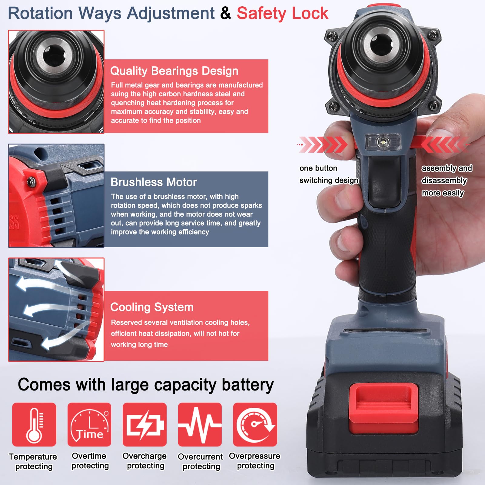 Weytoll Trapano Avvitatore Batteria 21V 55Nm Brushless 2in1
